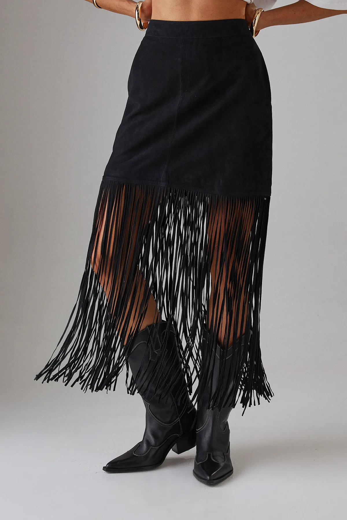 Real Suede Fringed Maxi Skirt 1 Real Suede Fringed Maxi Skirt