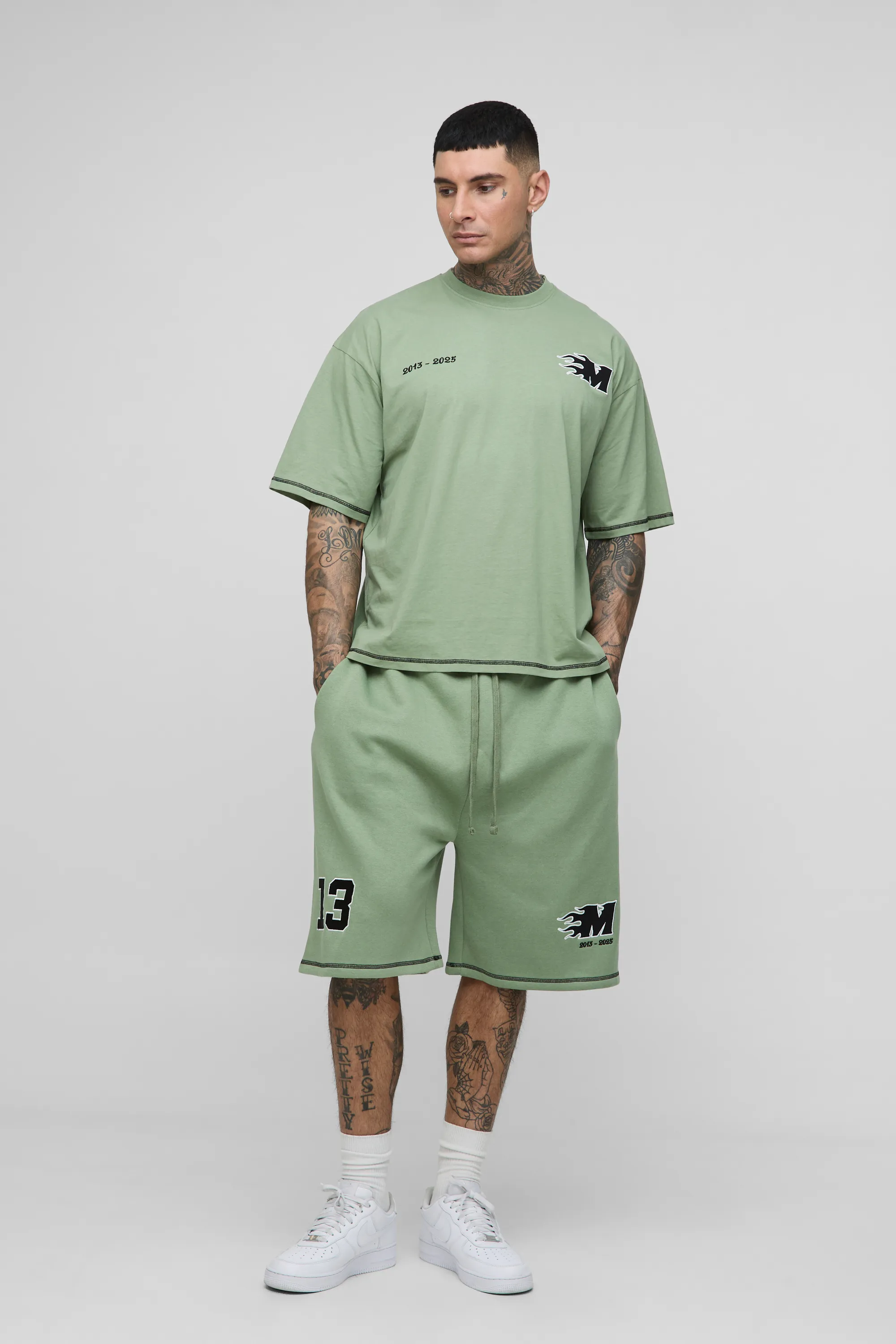 Tall Oversized Boxy Applique 13 Print T-Shirt & Short Set 1 Tall Oversized Boxy Applique 13 Print T-Shirt & Short Set