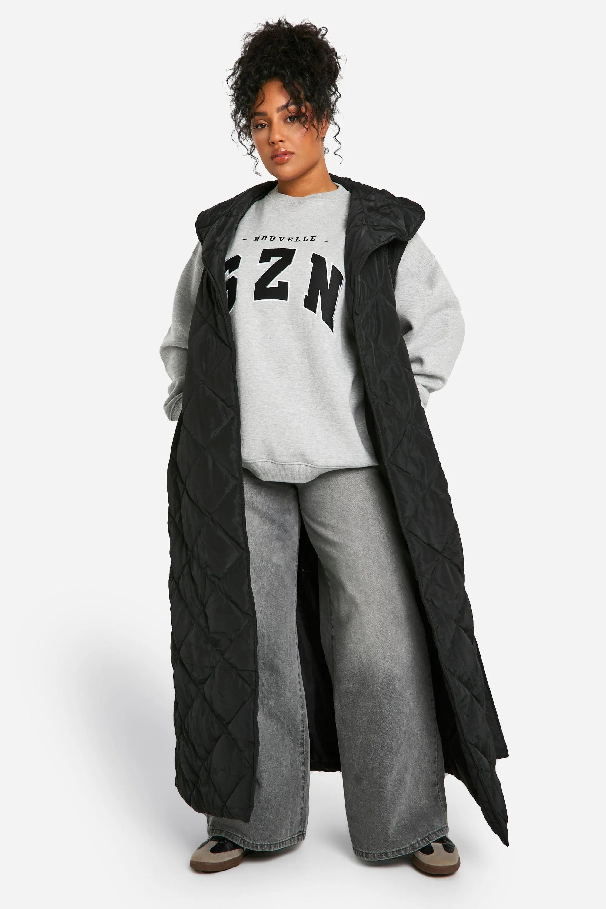 Plus Diamond Puffer Belted Maxi Gilet