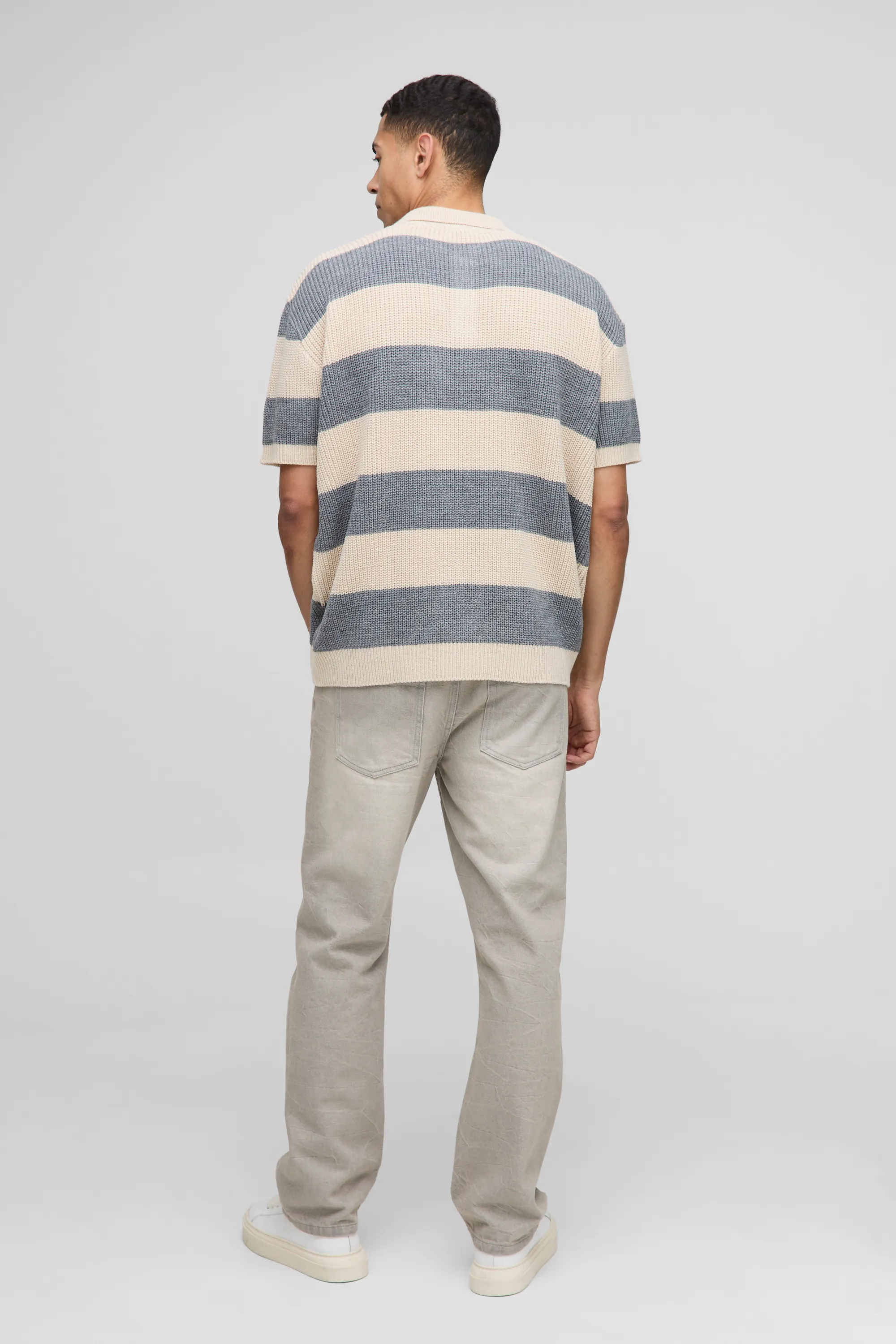 Oversized Embroidered Striped Short Sleeve Knitted Polo 2 Oversized Embroidered Striped Short Sleeve Knitted Polo