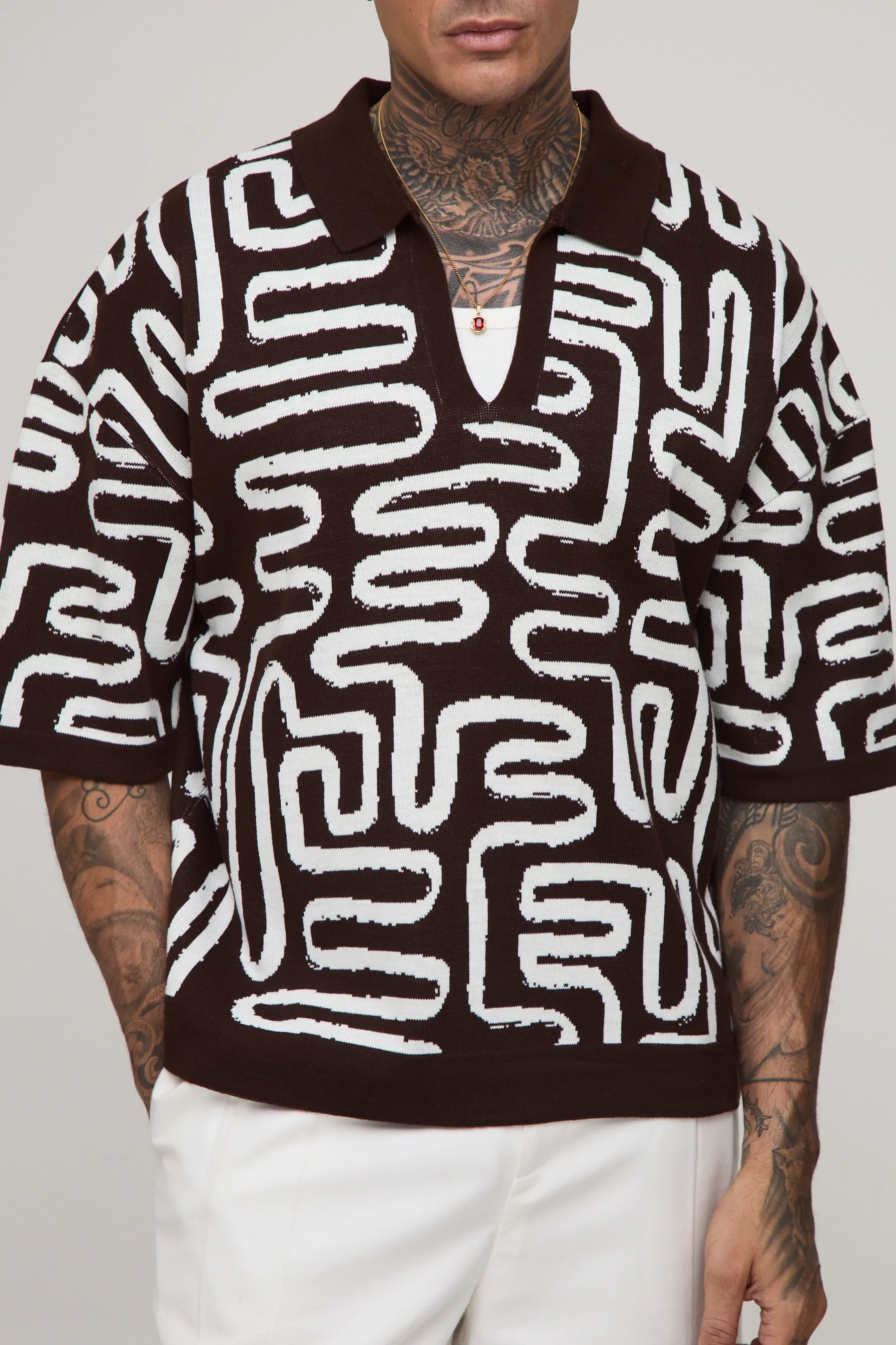 Tall Boxy Oversized Abstract Knit Polo 1 Tall Boxy Oversized Abstract Knit Polo