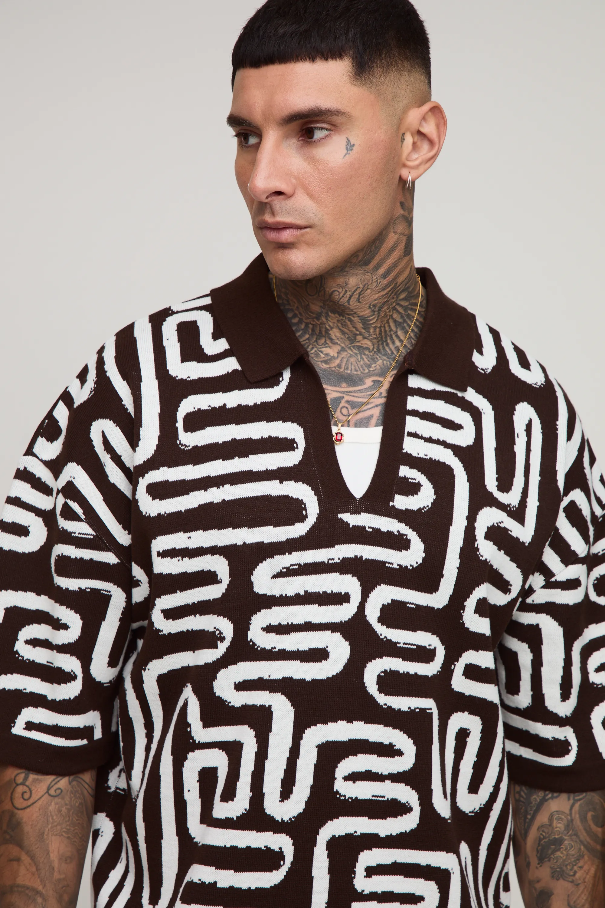 Tall Boxy Oversized Abstract Knit Polo 3 Tall Boxy Oversized Abstract Knit Polo