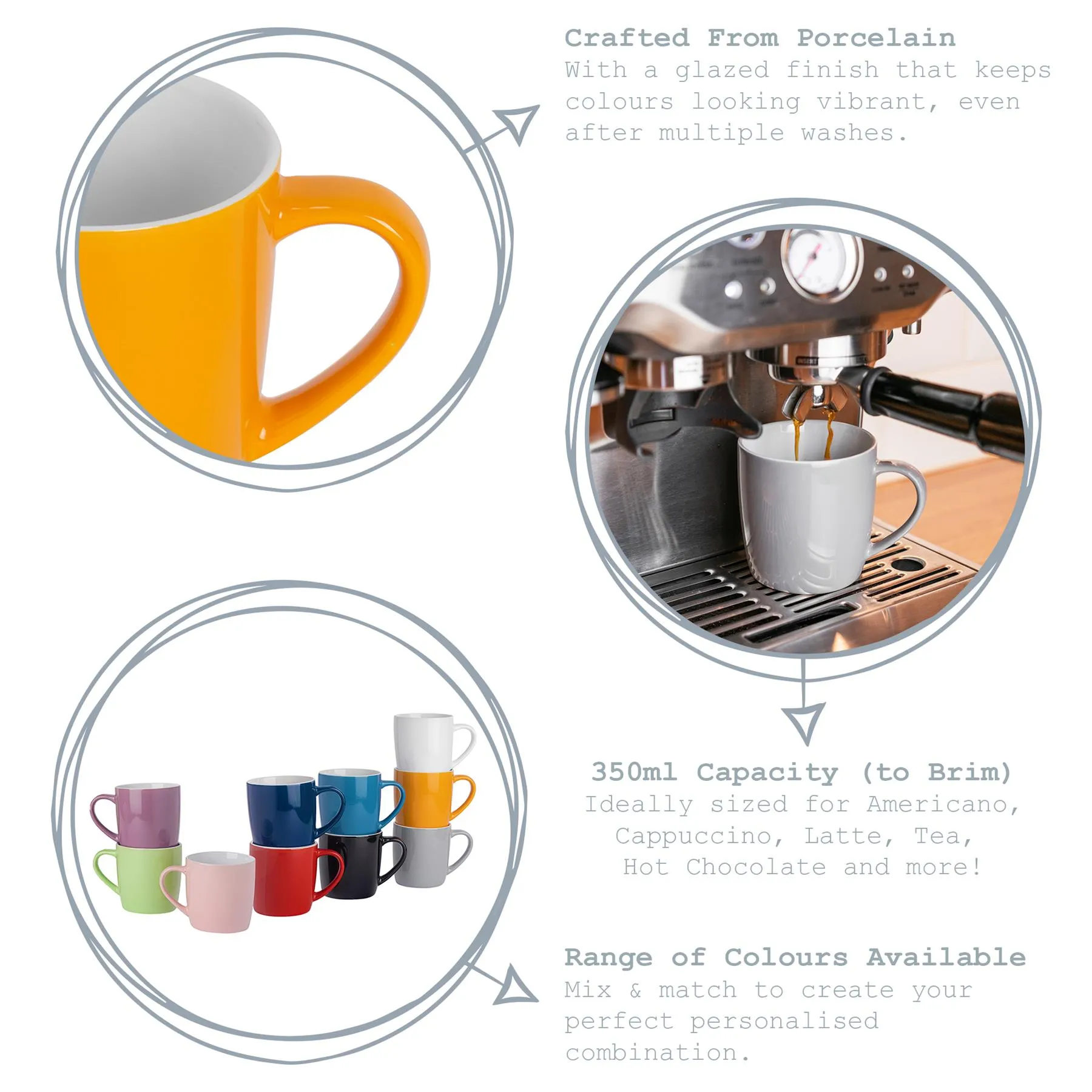 6x Coloured Coffee Mugs - 350ml - Durable Stoneware Latte Tea Cup 2 6x Coloured Coffee Mugs - 350ml - Durable Stoneware Latte Tea Cup
