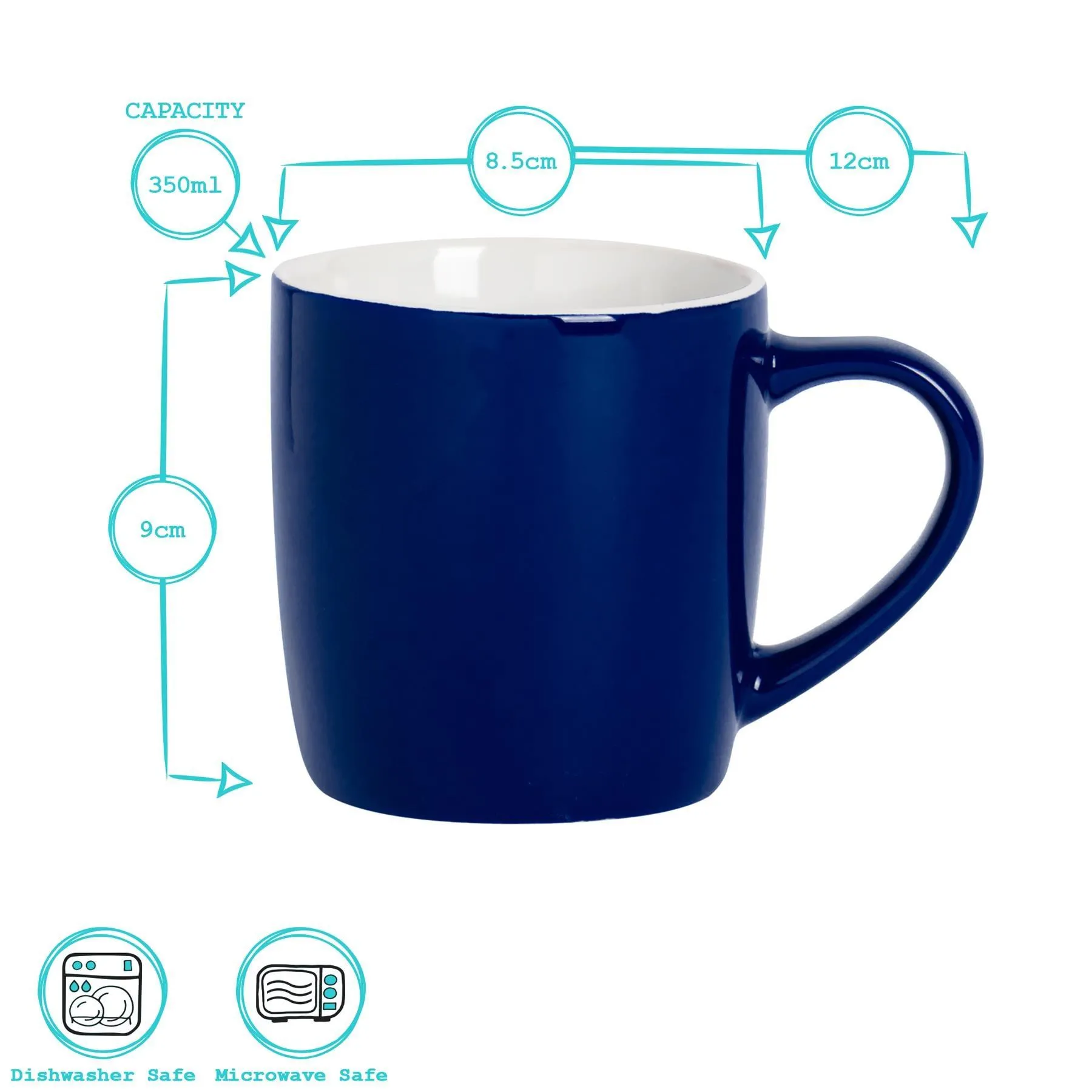 6x Coloured Coffee Mugs - 350ml - Durable Stoneware Latte Tea Cup 3 6x Coloured Coffee Mugs - 350ml - Durable Stoneware Latte Tea Cup