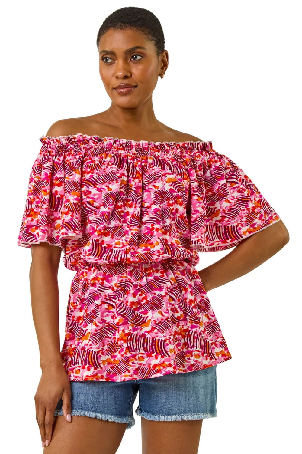 Abstract Print Bardot Top