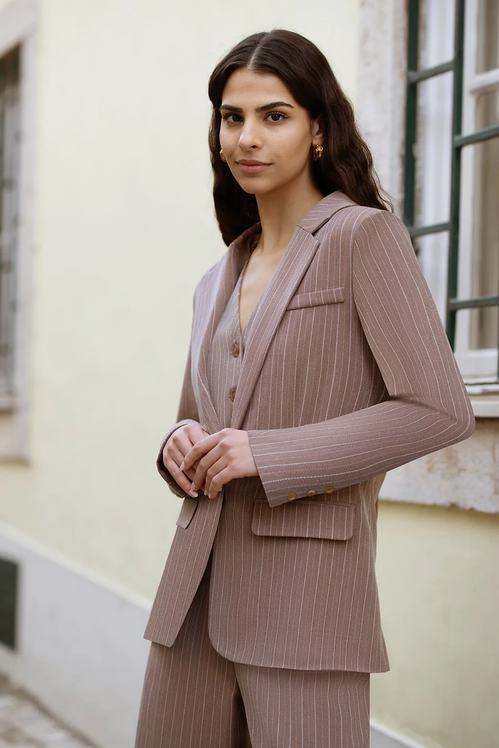 Brown Pinstripe Blazer