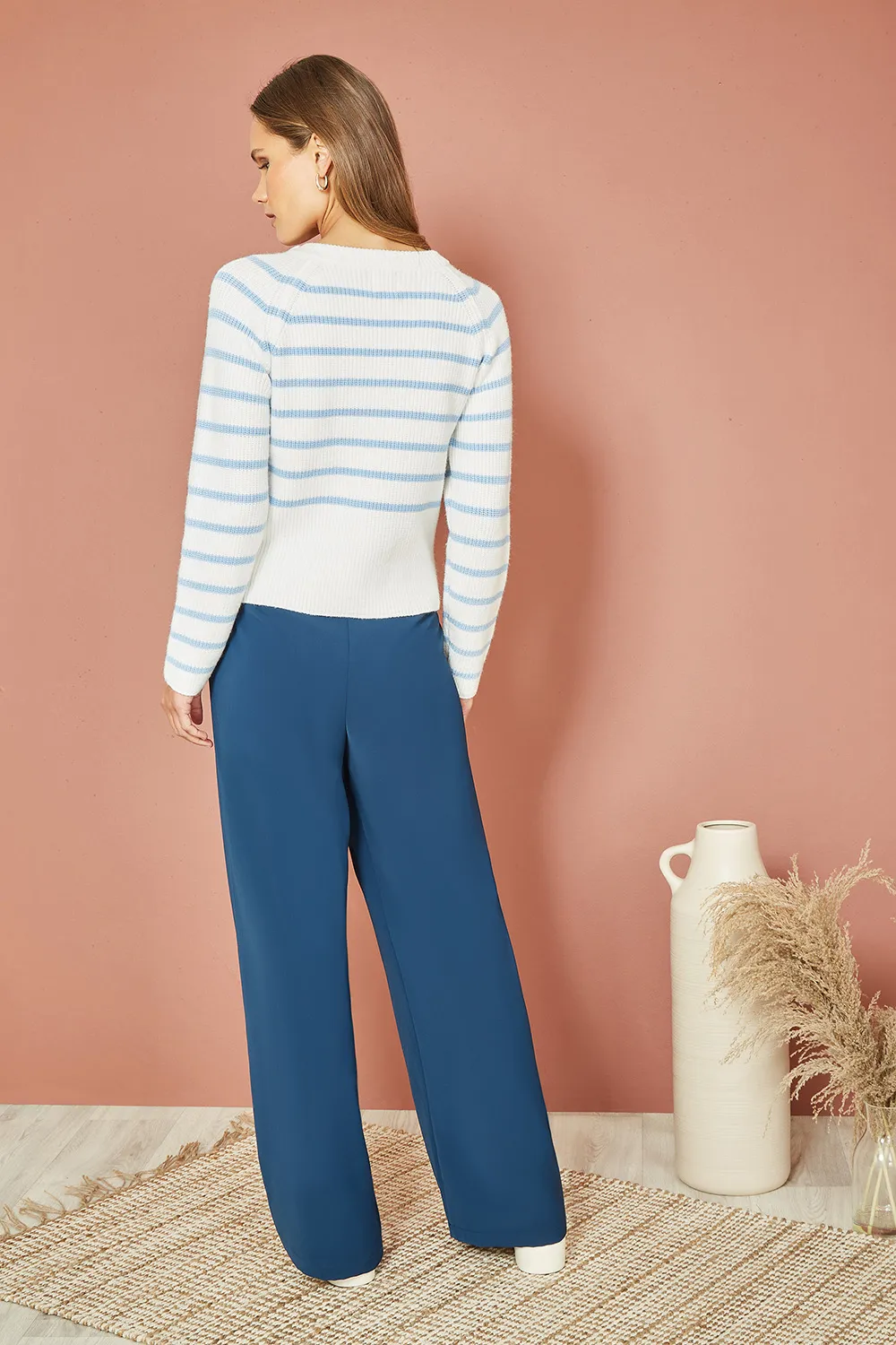 Blue And White Stripe Jumper With Button Detail 4 Blue And White Stripe Jumper With Button Detail