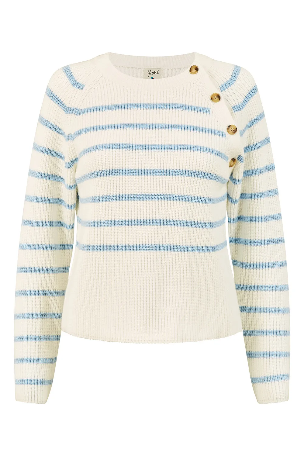 Blue And White Stripe Jumper With Button Detail 5 Blue And White Stripe Jumper With Button Detail