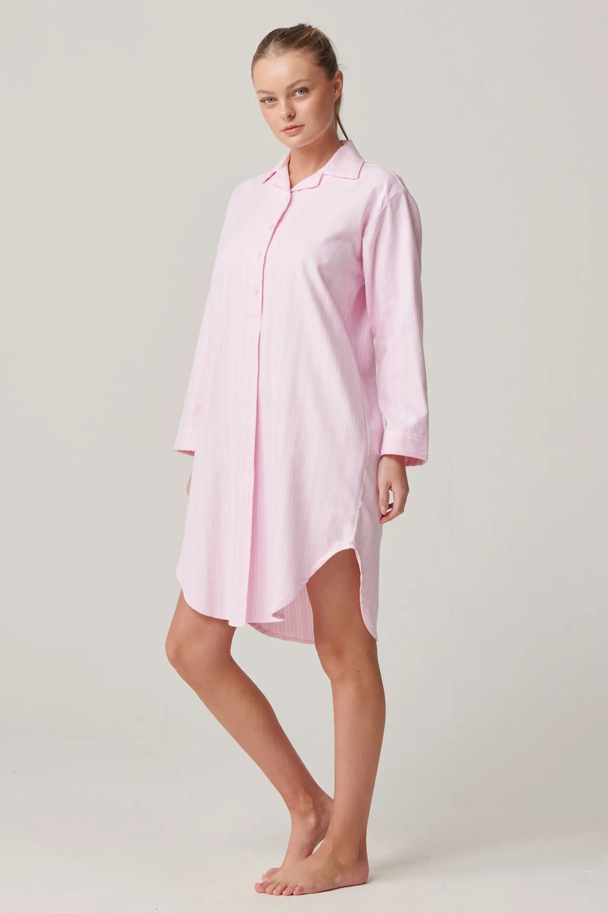 Westwood Pink Stripe Brushed Cotton Nightshirt 2 Westwood Pink Stripe Brushed Cotton Nightshirt