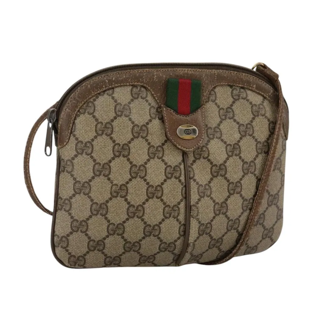 Preloved Vintage GG Canvas Shoulder Bag- Beige