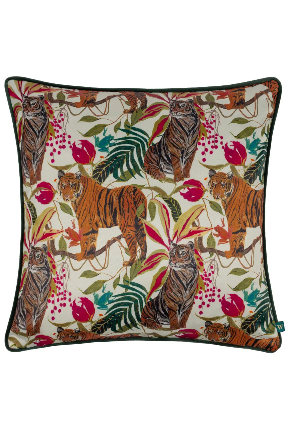 Kali Jungle Tigers Piped Satin Feel Polyester Filled Cushion 1 Kali Jungle Tigers Piped Satin Feel Polyester Filled Cushion