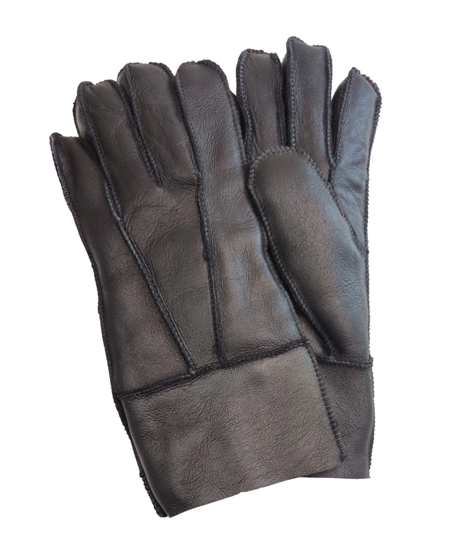 Sheepskin Leather Gloves with Roll Up/Down Cuff