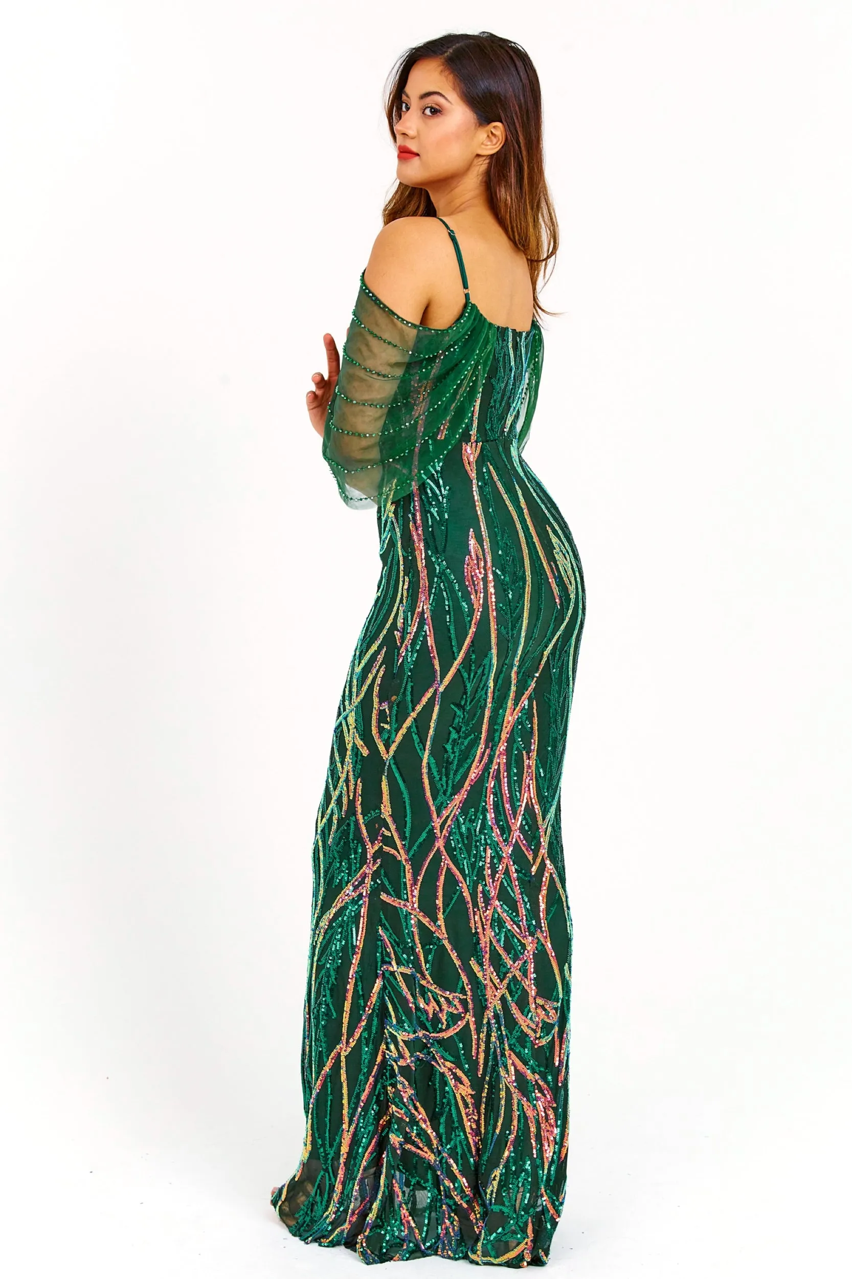 Emerald 3D Swirled Sequin Embroidered Maxi Dress 4 Emerald 3D Swirled Sequin Embroidered Maxi Dress