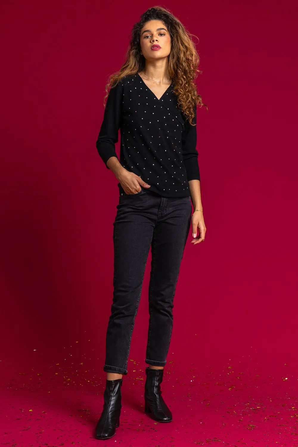 Sparkle Embellished V-Neck Wrap Jumper 4 Sparkle Embellished V-Neck Wrap Jumper