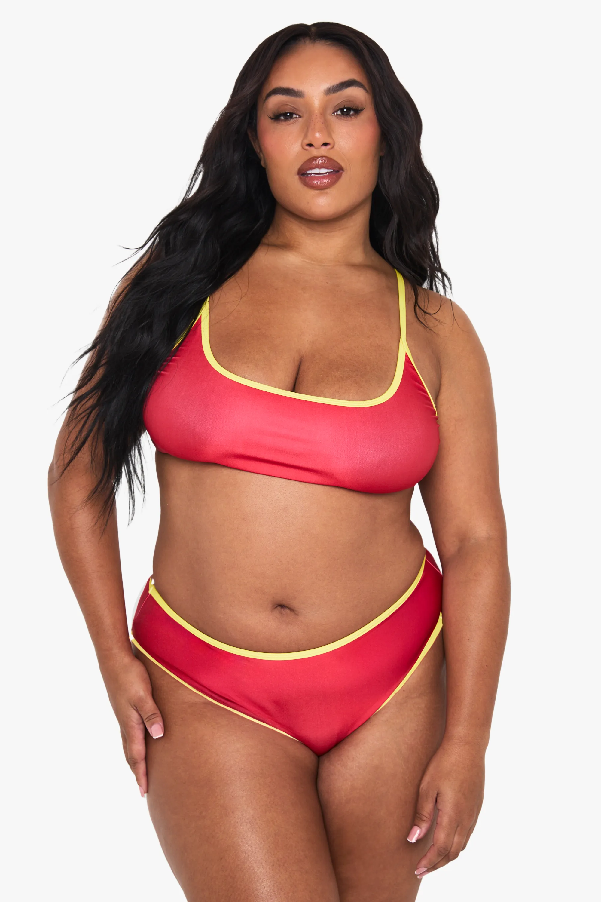 PLUS CONTRAST BINDING HIGH WAIST BIKINI SET 1 PLUS CONTRAST BINDING HIGH WAIST BIKINI SET