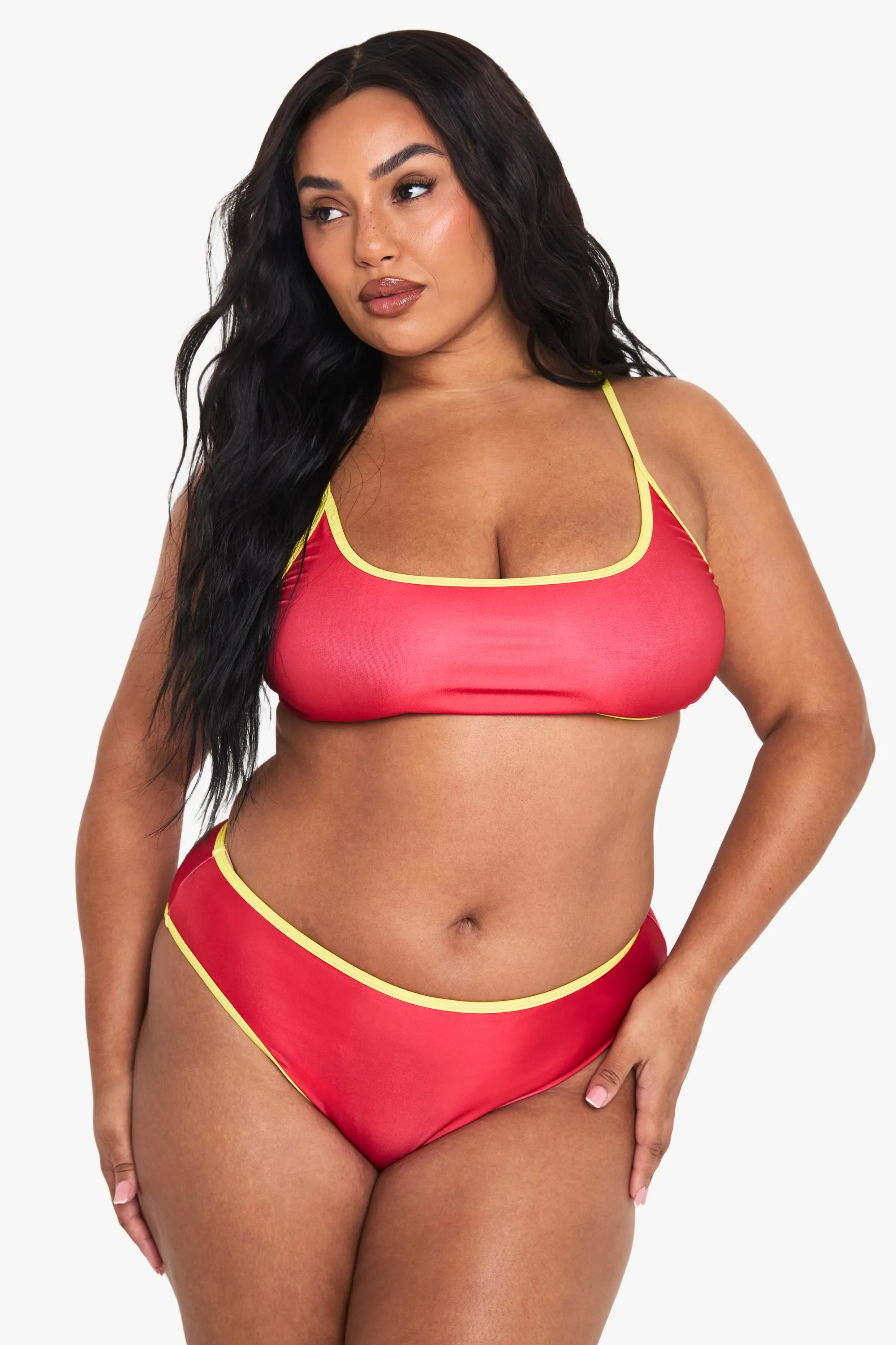 PLUS CONTRAST BINDING HIGH WAIST BIKINI SET 3 PLUS CONTRAST BINDING HIGH WAIST BIKINI SET