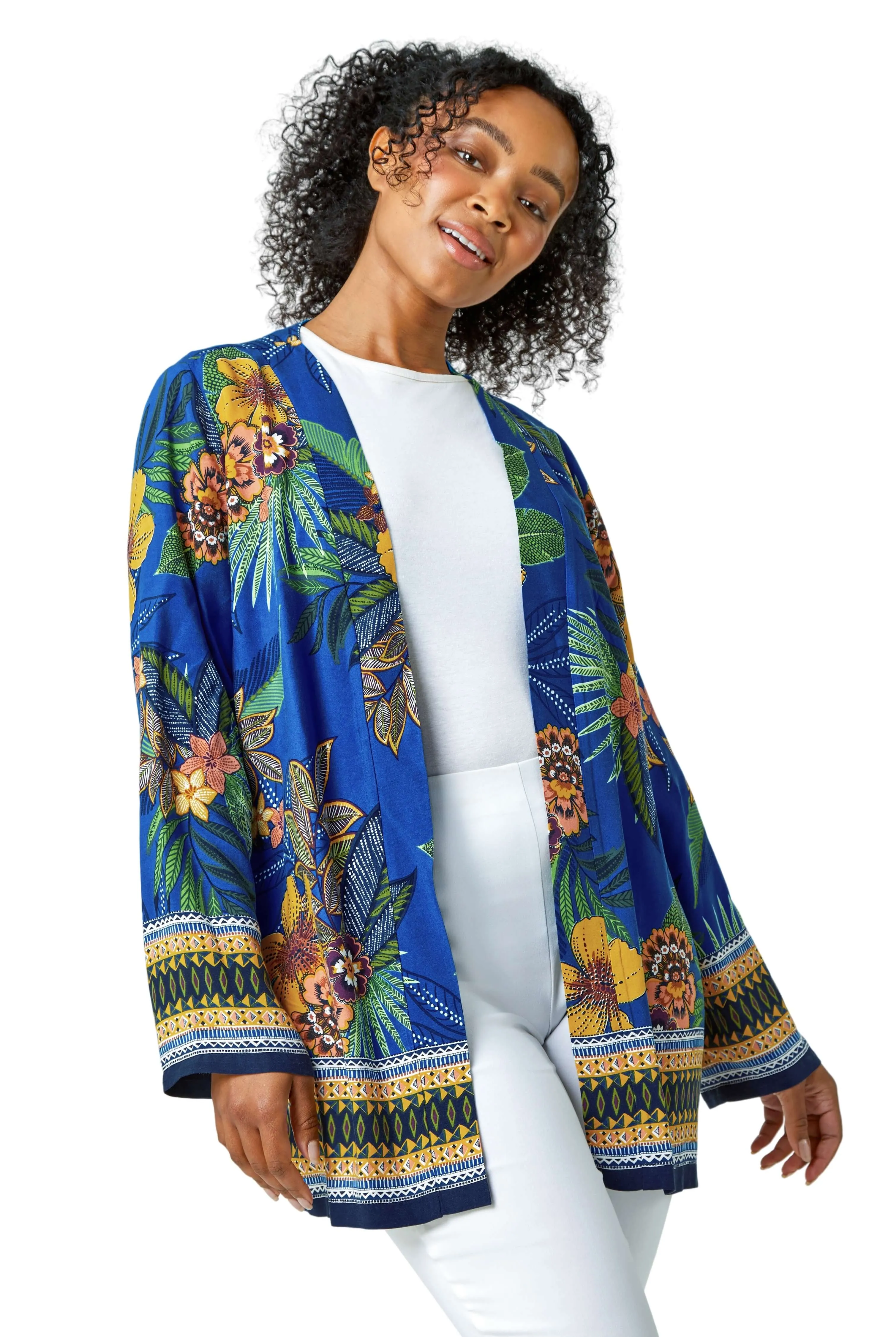 Petite Tropical Print Kimono Jacket