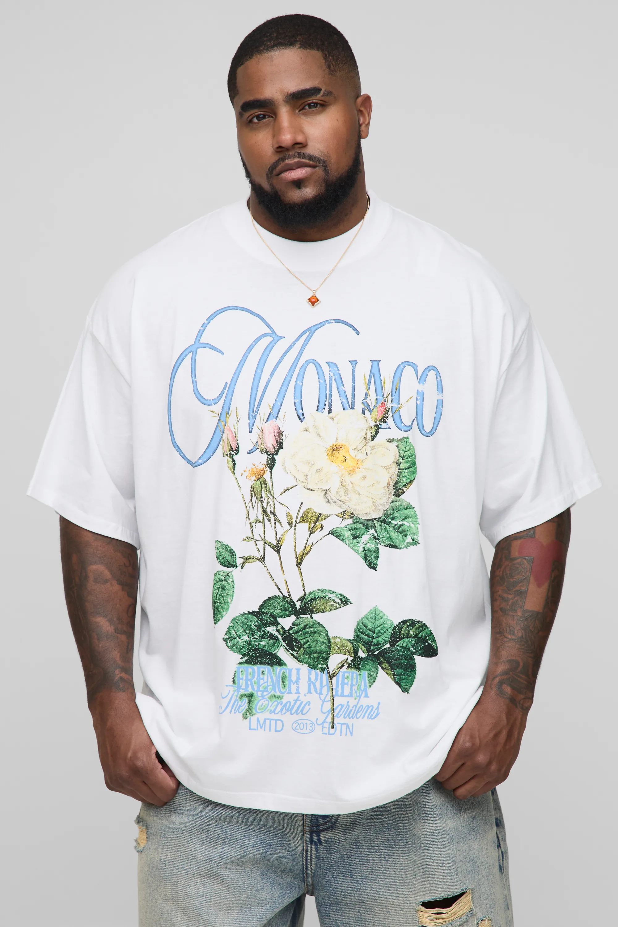Plus Oversized Extended Neck Monaco Floral Print T-Shirt 1 Plus Oversized Extended Neck Monaco Floral Print T-Shirt