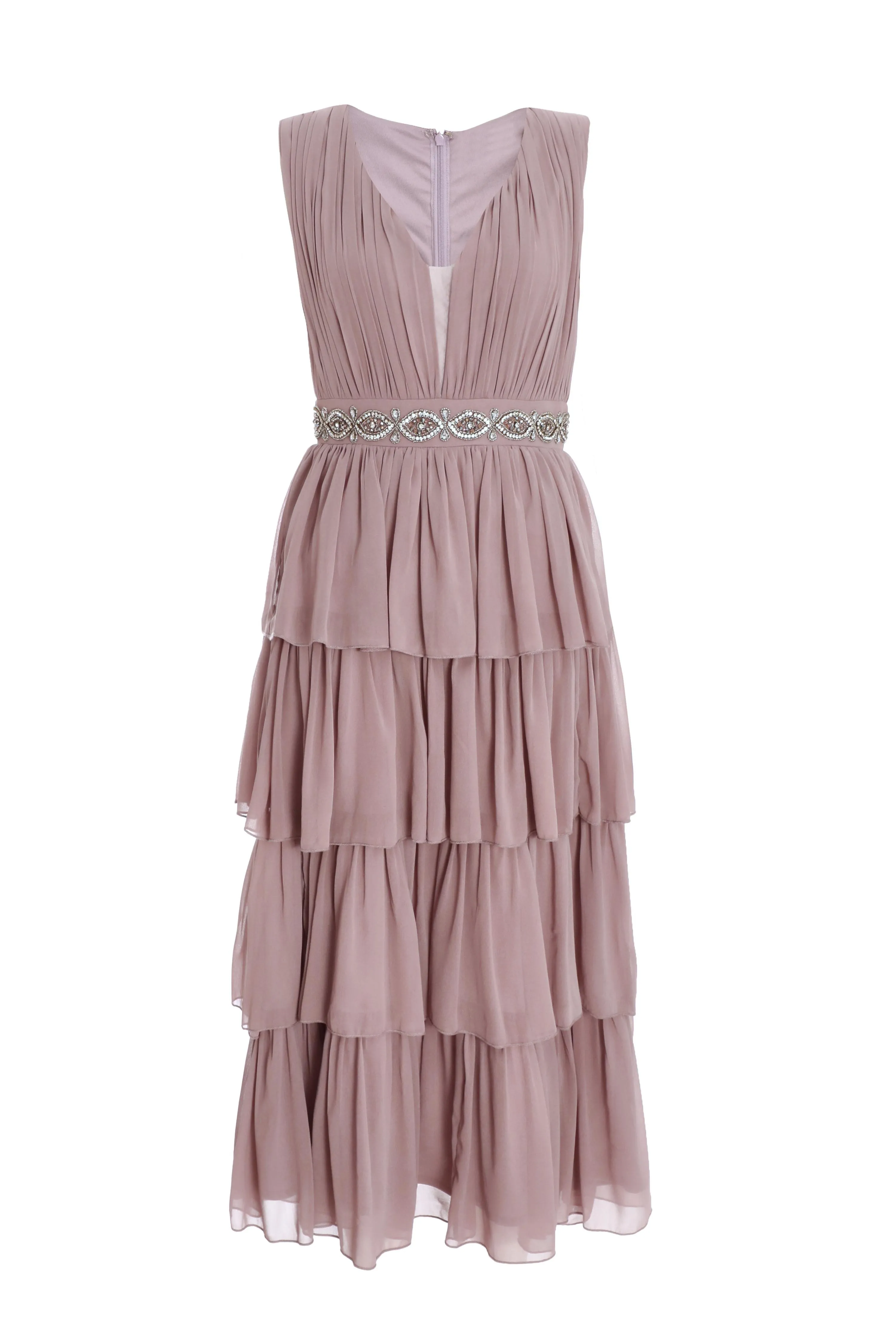Pink Chiffon Tiered Midi Dress 3 Pink Chiffon Tiered Midi Dress