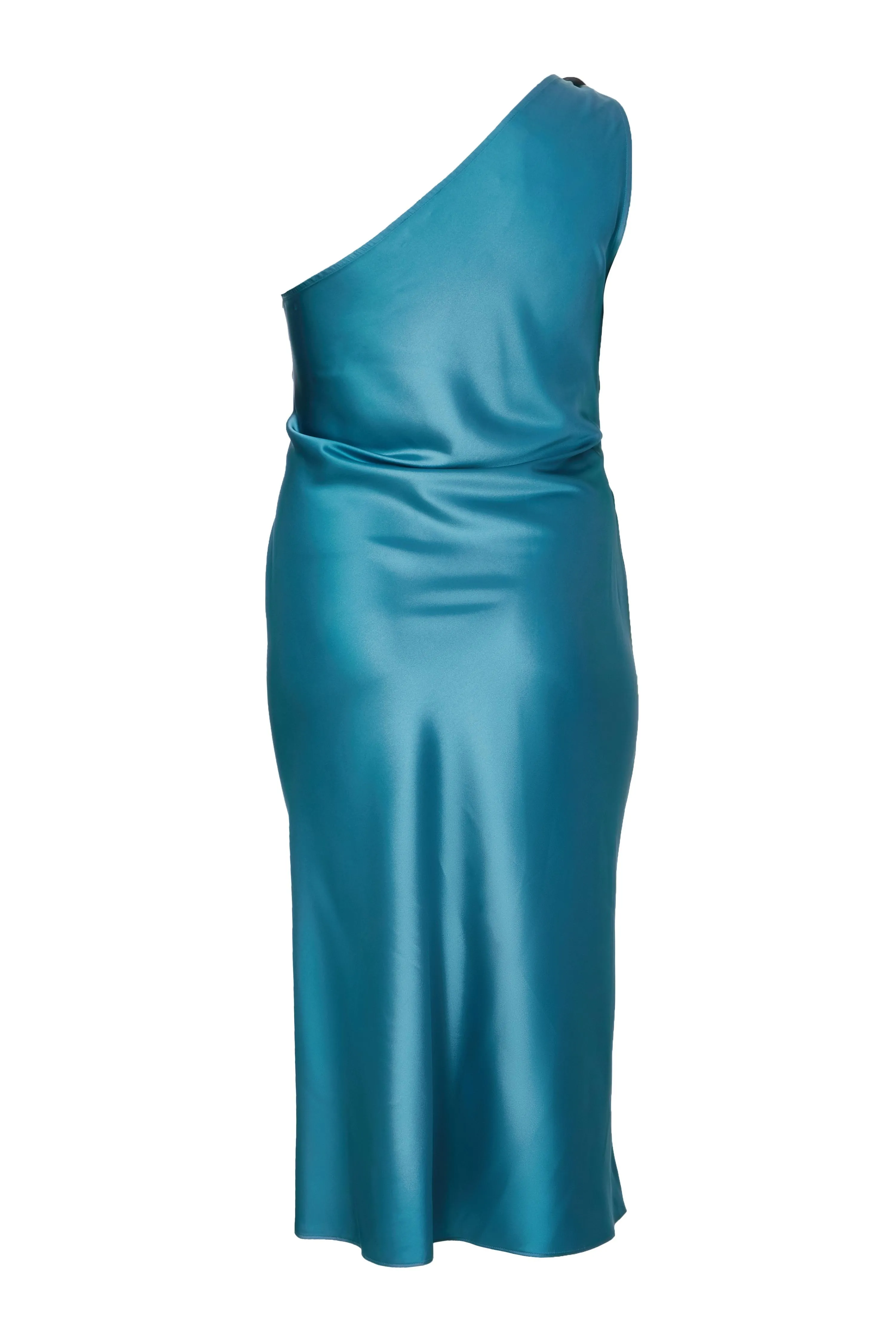 Teal Curve Satin One Shoulder Midaxi Dress 5 Teal Curve Satin One Shoulder Midaxi Dress