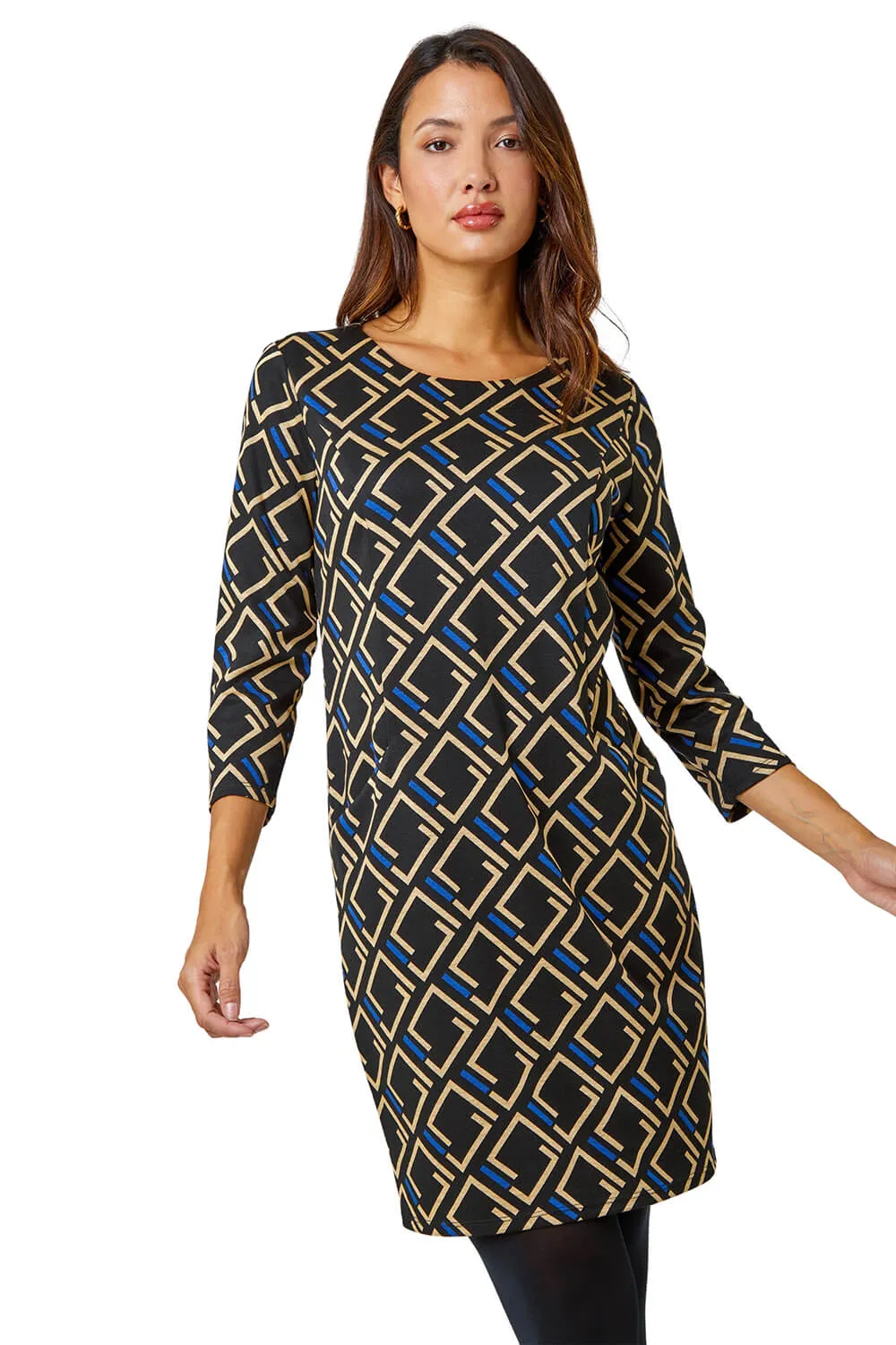 Geometric Print Shift Stretch Dress 1 Geometric Print Shift Stretch Dress