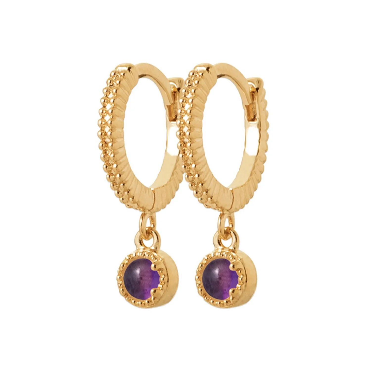 18ct Gold Plated Amethyst Hoop Huggies