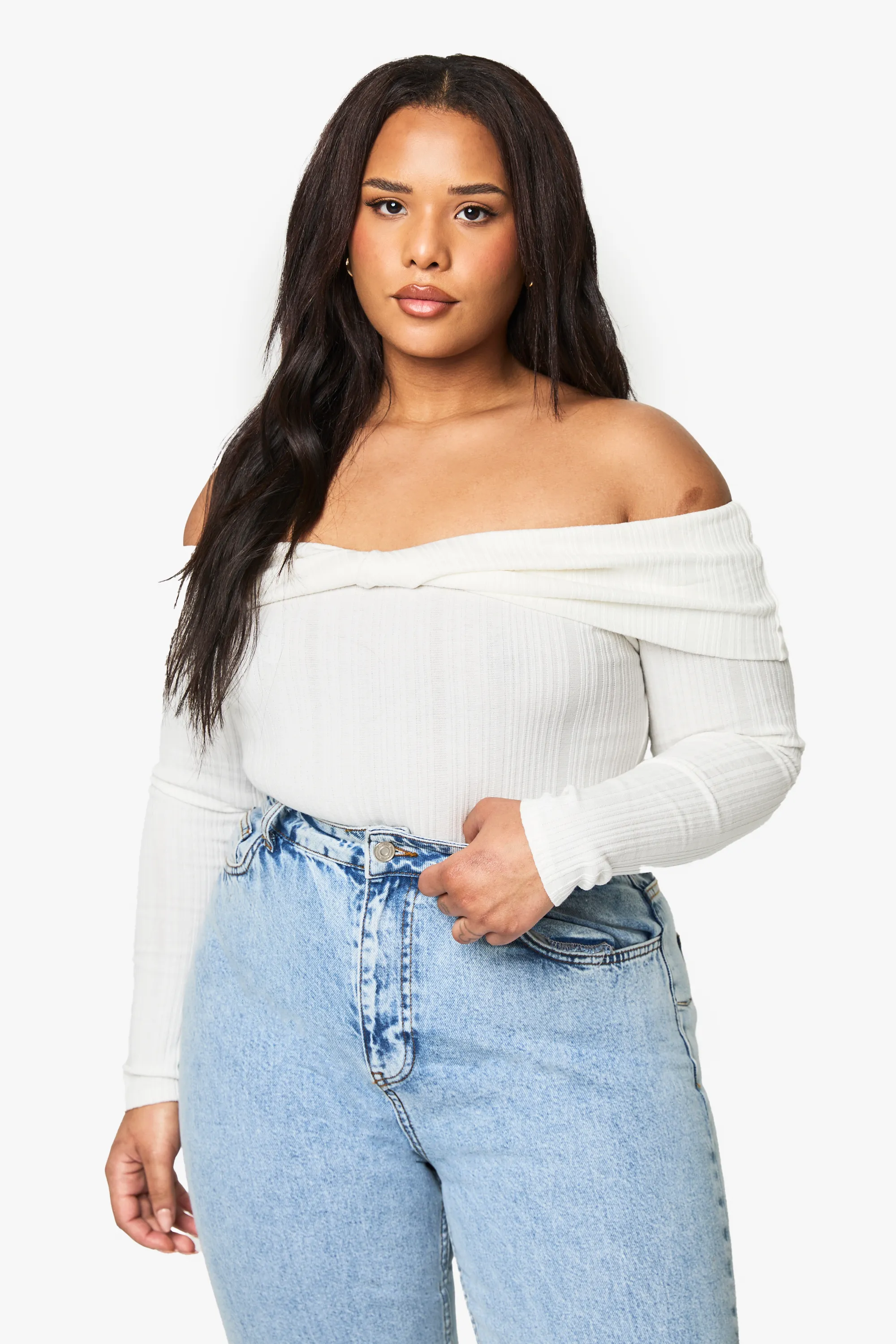 PLUS BARDOT TWIST KNOT DETAIL BODYSUIT