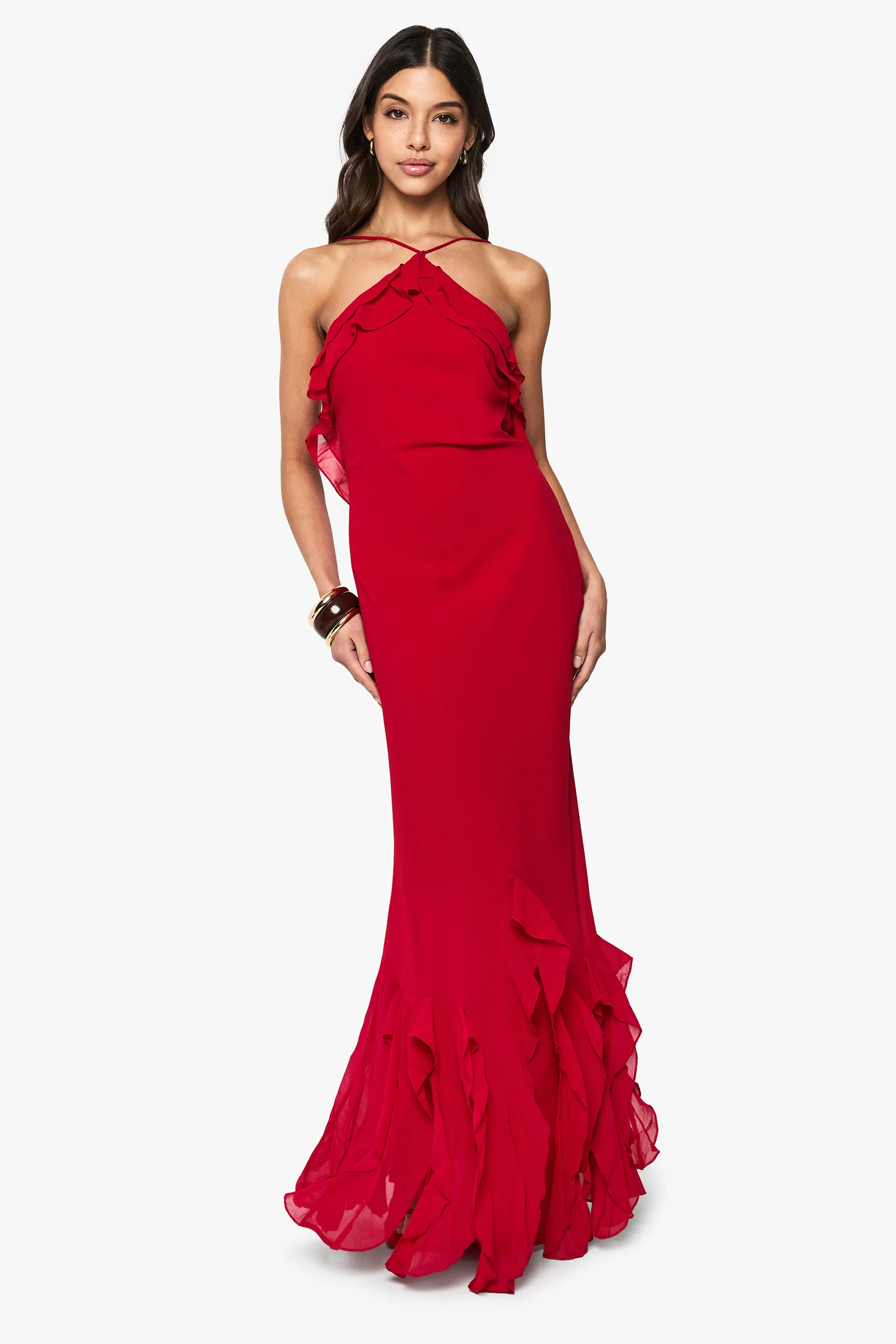 Ruffle Halterneck Maxi Dress