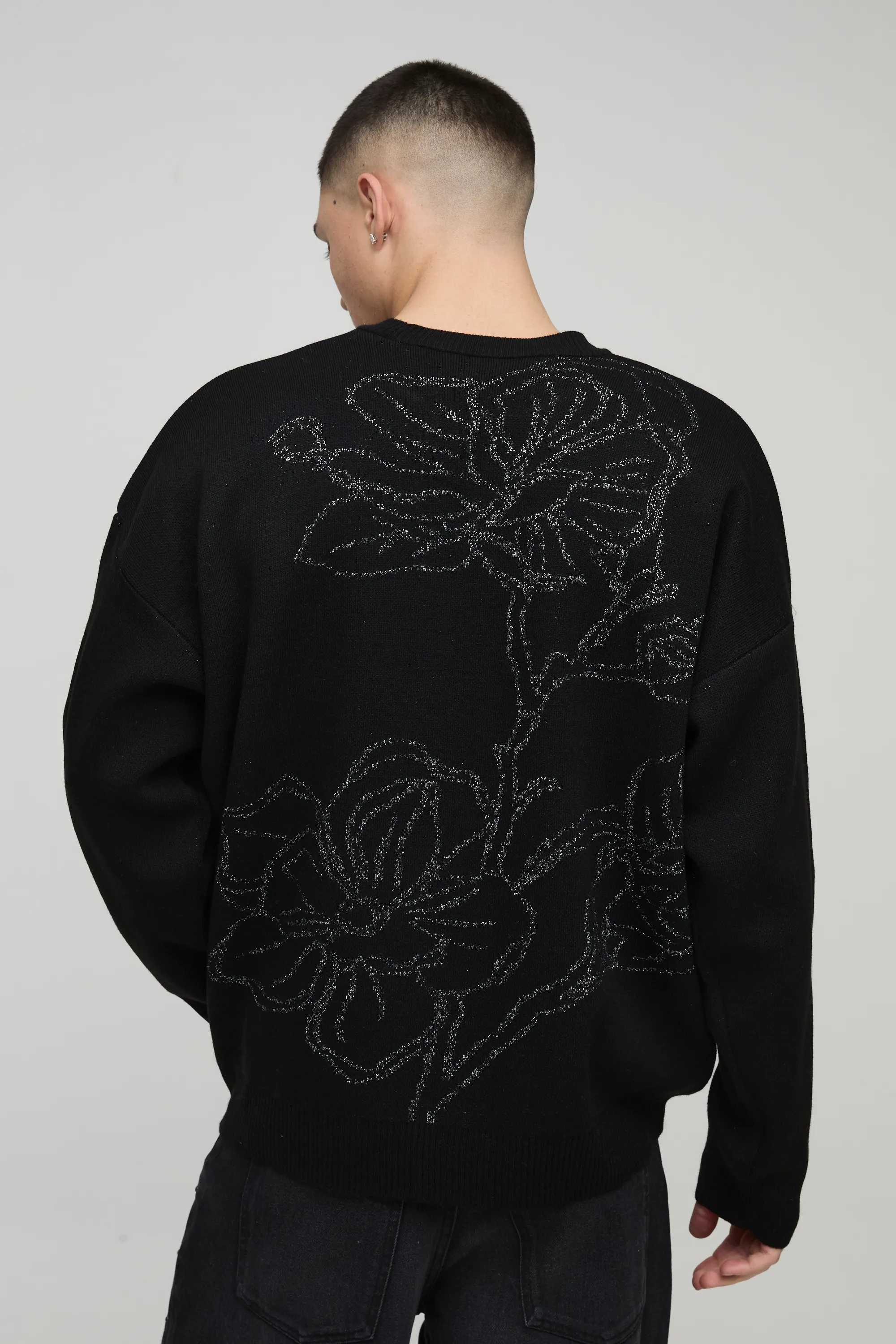 Oversized Glitter Floral Knitted Jumper 1 Oversized Glitter Floral Knitted Jumper