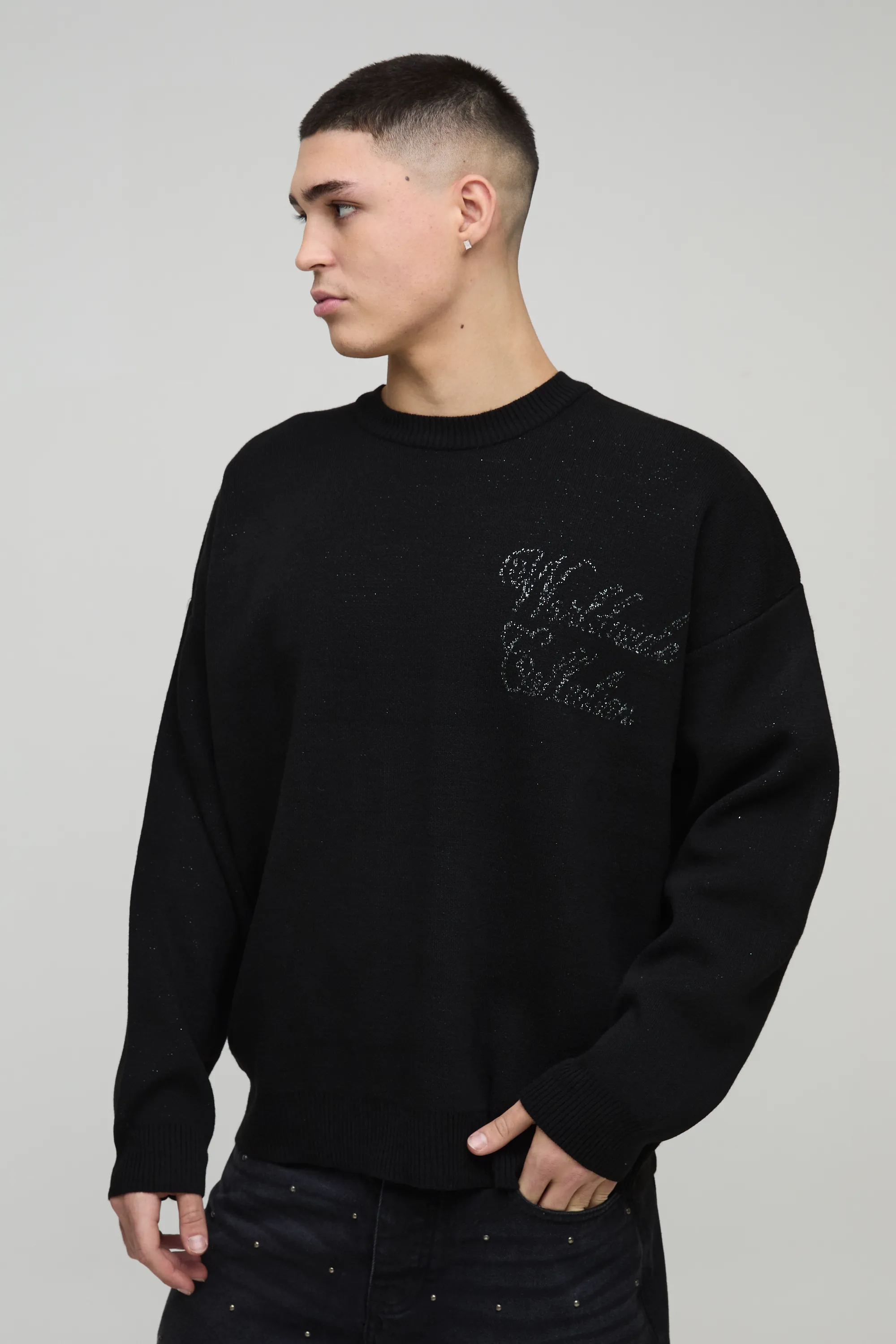 Oversized Glitter Floral Knitted Jumper 3 Oversized Glitter Floral Knitted Jumper