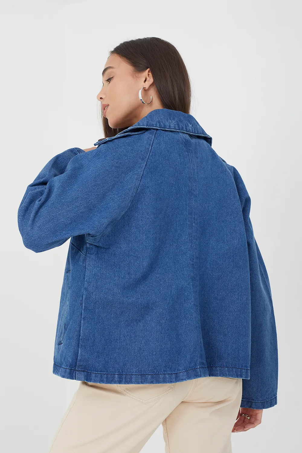 Double Breasted Short Denim Trenchcoat 2 Double Breasted Short Denim Trenchcoat