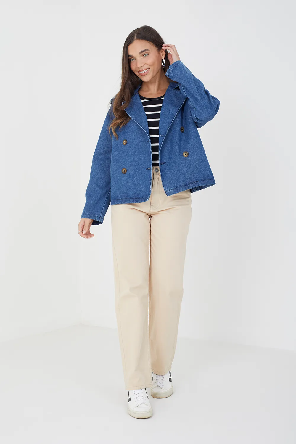 Double Breasted Short Denim Trenchcoat 3 Double Breasted Short Denim Trenchcoat