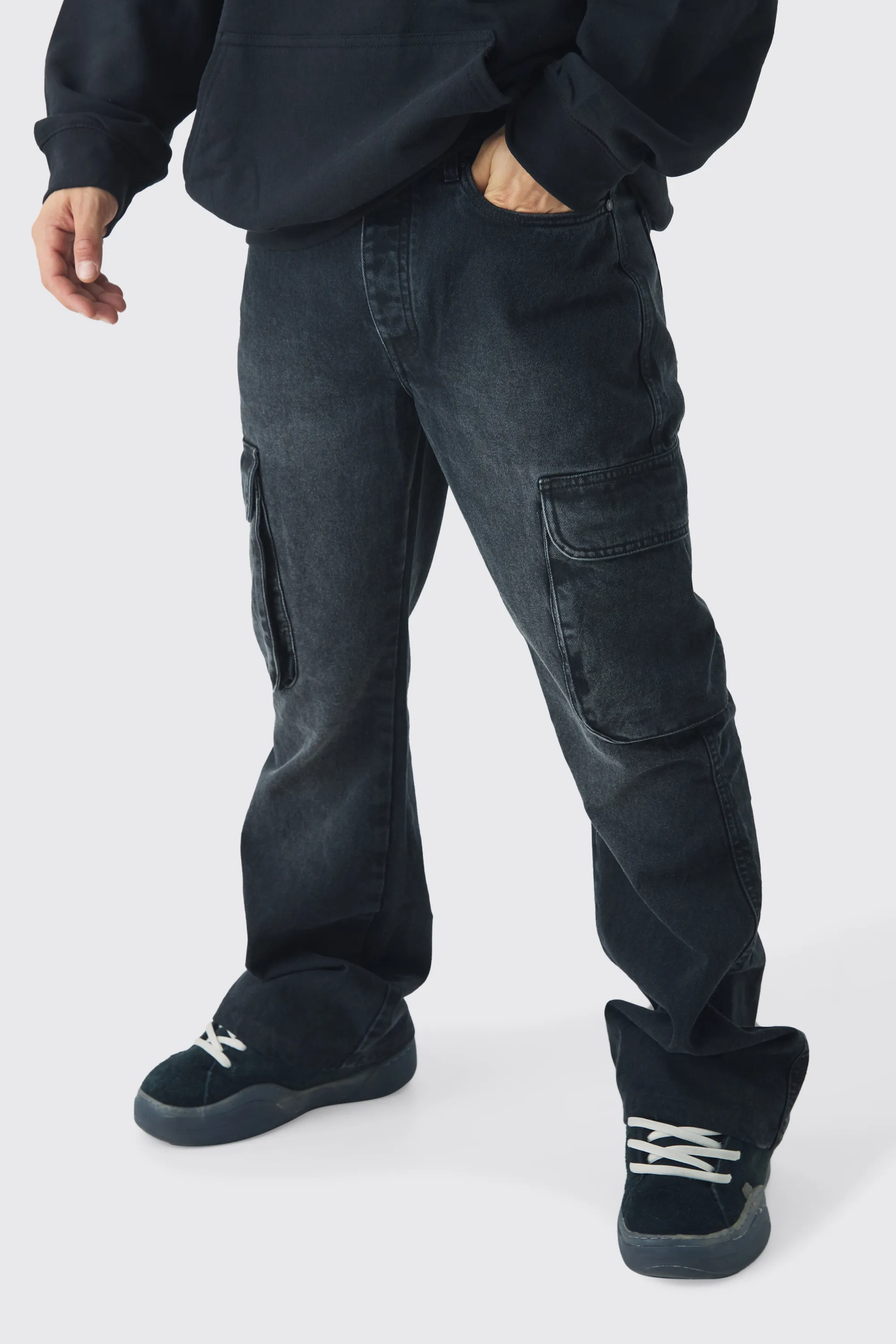 Relaxed Rigid Flare Cargo Denim Jeans 1 Relaxed Rigid Flare Cargo Denim Jeans