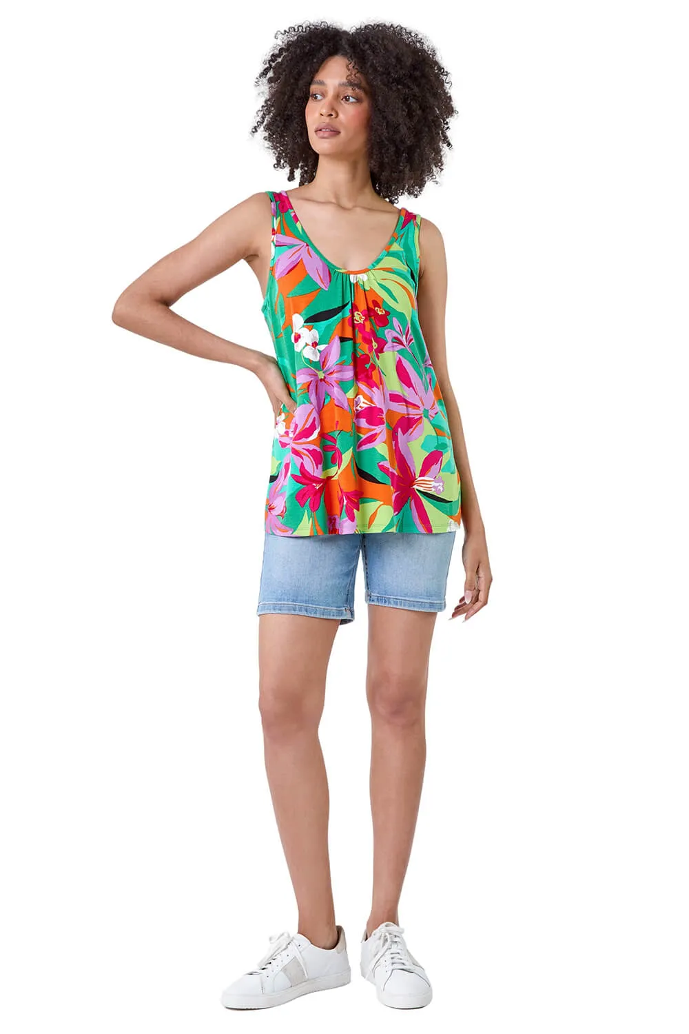 Tropical Print V-Neck Stretch Vest 2 Tropical Print V-Neck Stretch Vest