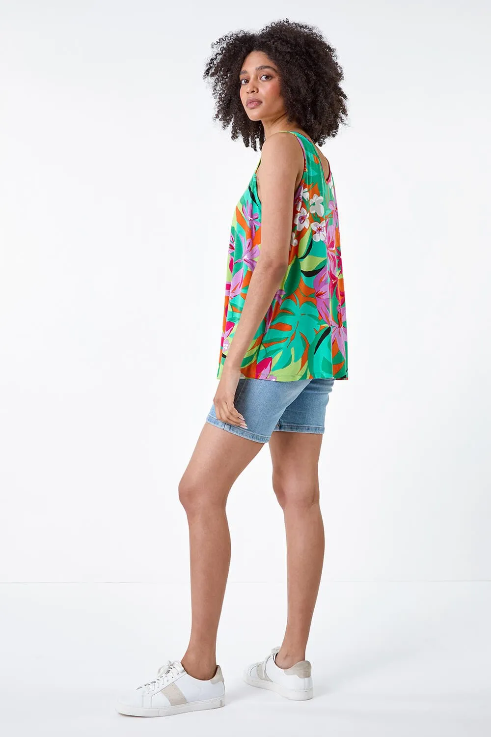 Tropical Print V-Neck Stretch Vest 3 Tropical Print V-Neck Stretch Vest