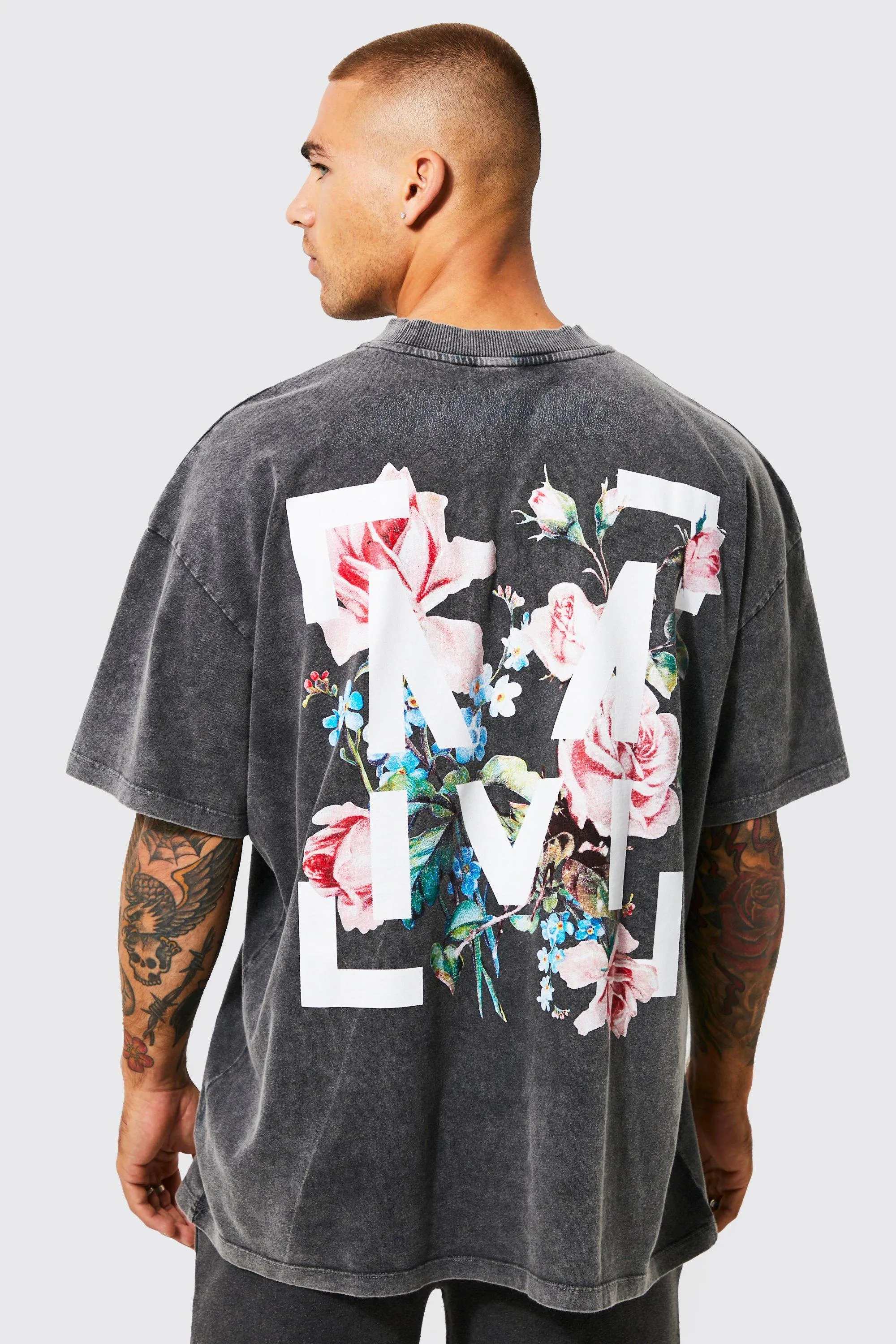 Oversized Floral Graphic Acid Wash T-shirt 1 Oversized Floral Graphic Acid Wash T-shirt