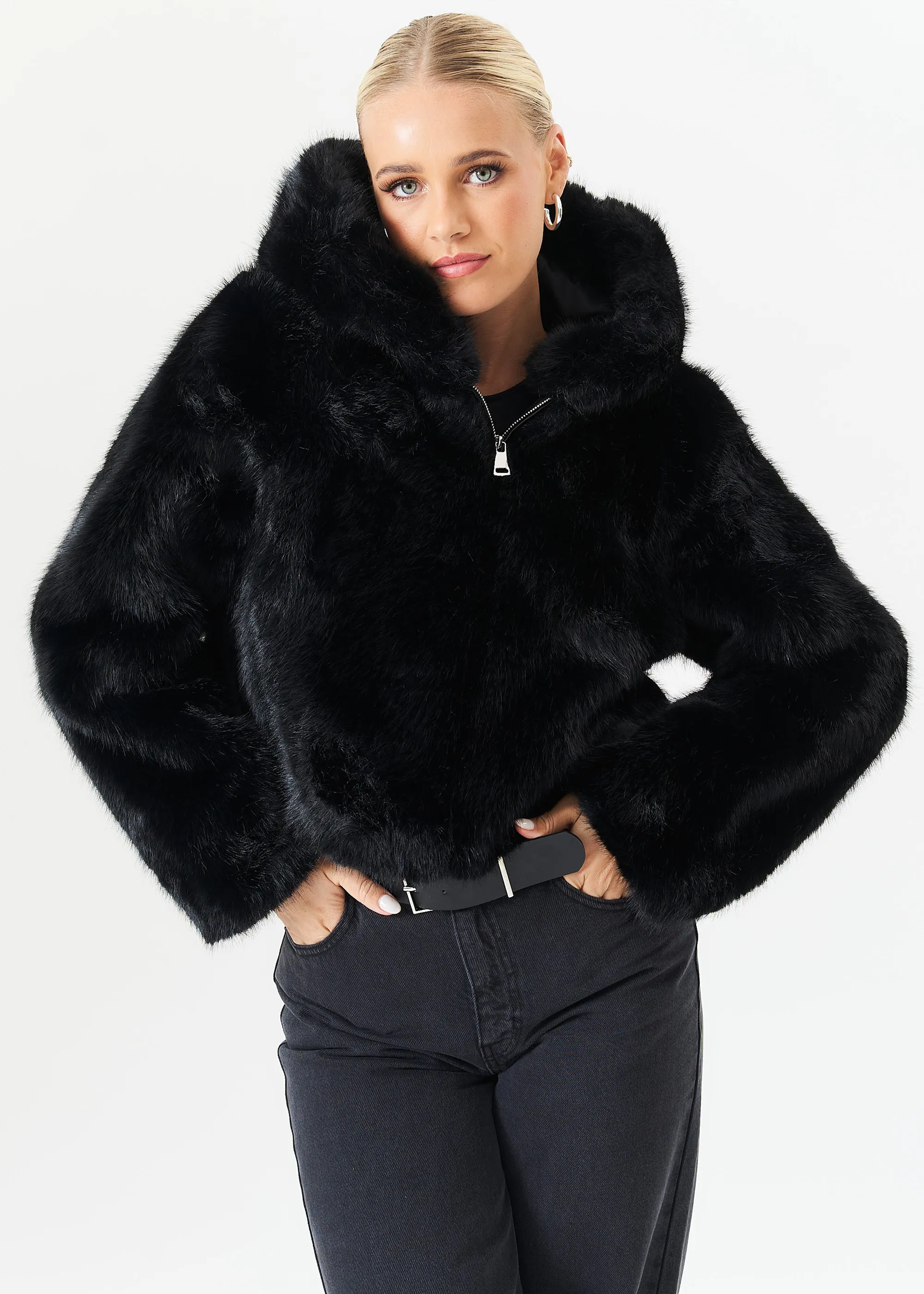 Black Zip Front Cropped Faux fur Jacket 3 Black Zip Front Cropped Faux fur Jacket