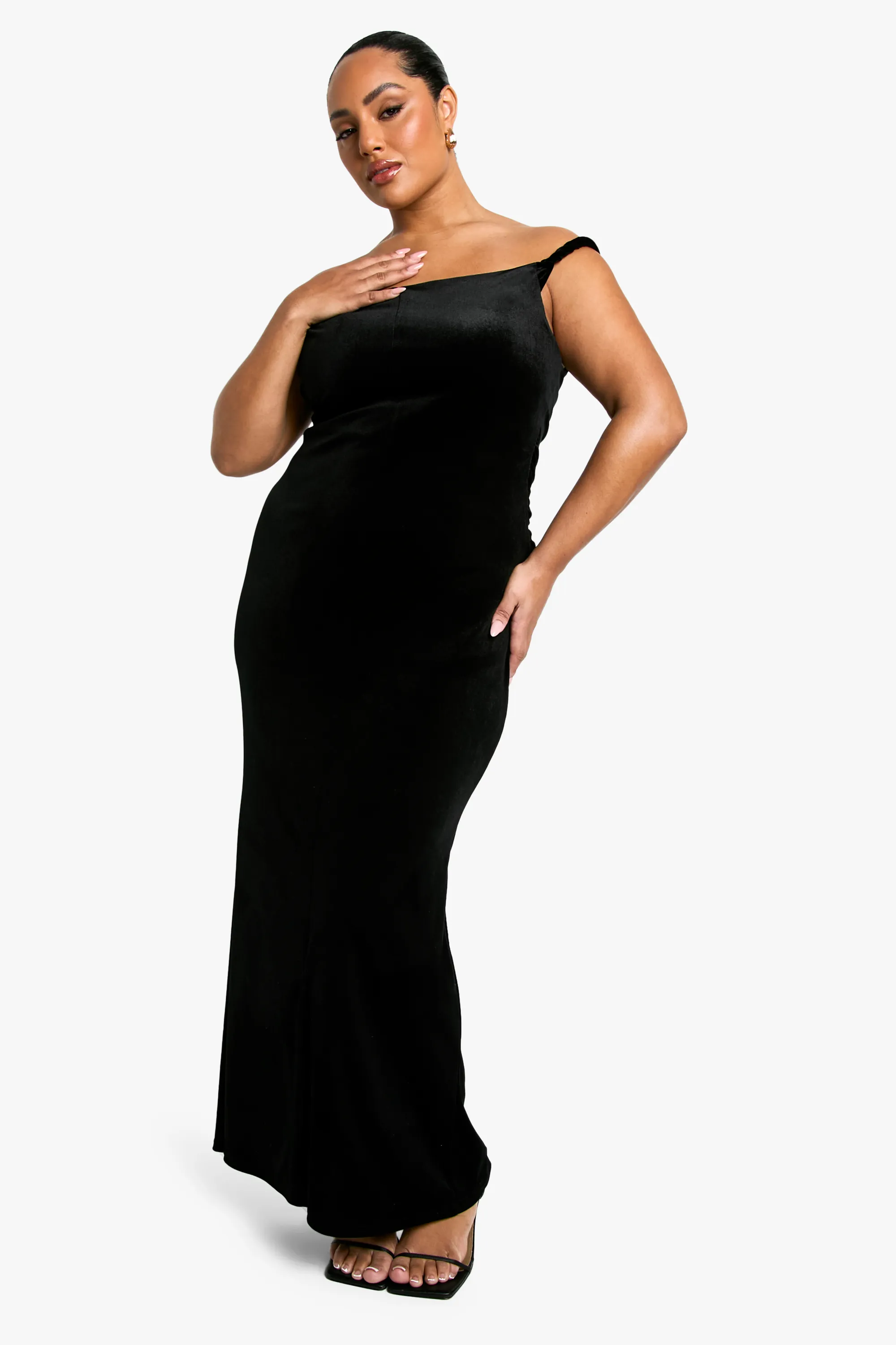 Plus Velvet Asymmetric Ruched Maxi Dress