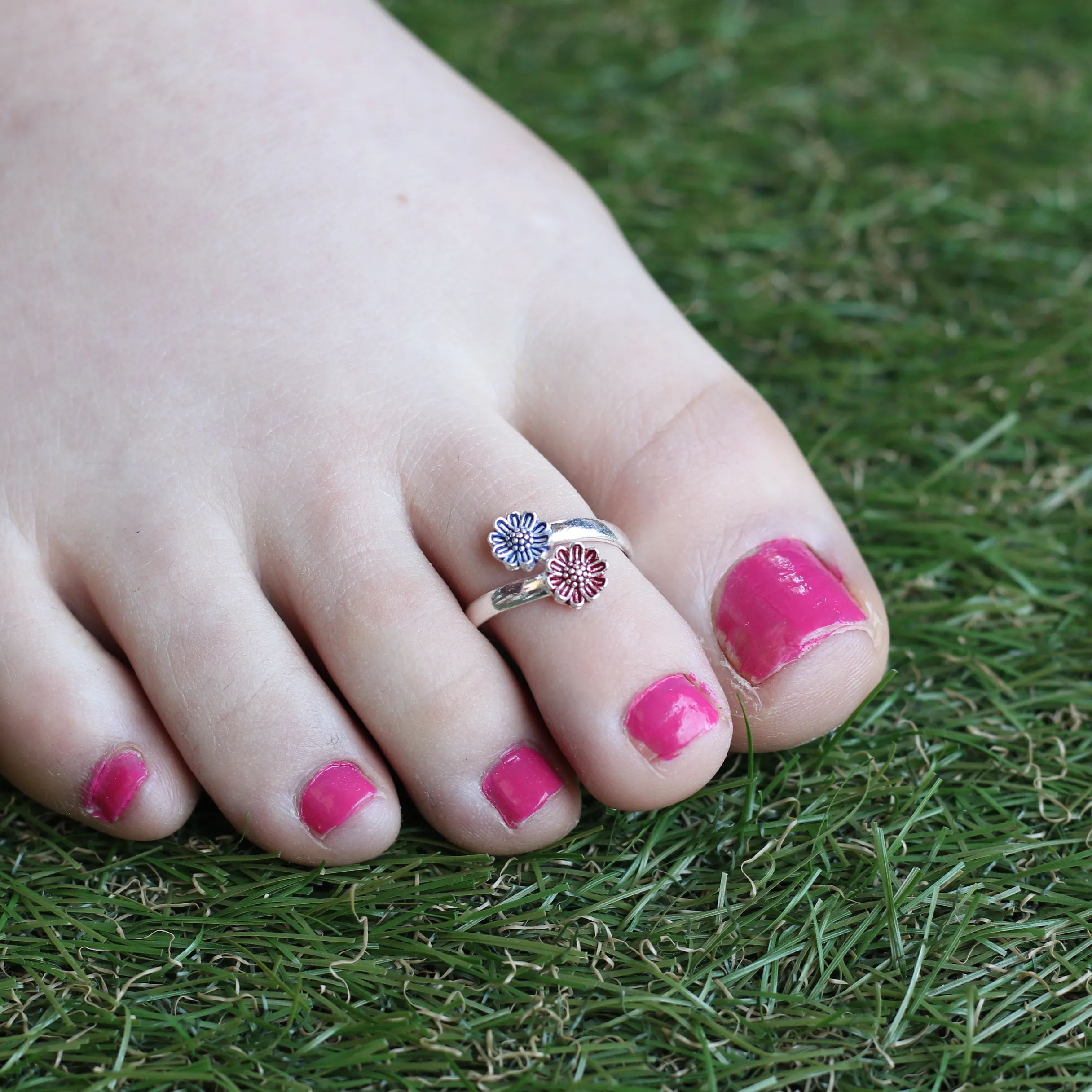 925 Silver Floral Red Blue Bohemian Midi Band Dainty Beach Toe Ring 1 925 Silver Floral Red Blue Bohemian Midi Band Dainty Beach Toe Ring