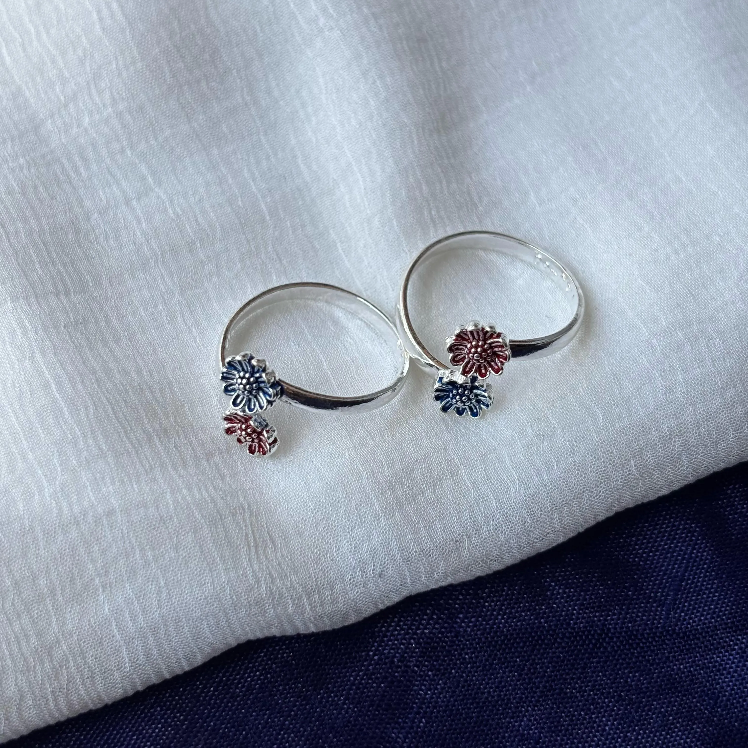 925 Silver Floral Red Blue Bohemian Midi Band Dainty Beach Toe Ring 4 925 Silver Floral Red Blue Bohemian Midi Band Dainty Beach Toe Ring