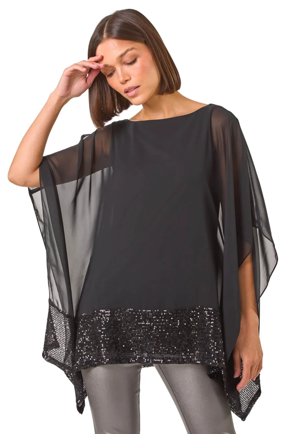 Sequin Hem Contrast Tunic Top 1 Sequin Hem Contrast Tunic Top