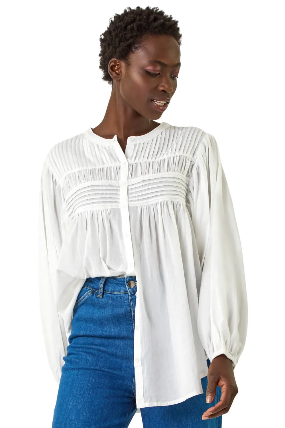 Pleat Detail Button Through Blouse 1 Pleat Detail Button Through Blouse