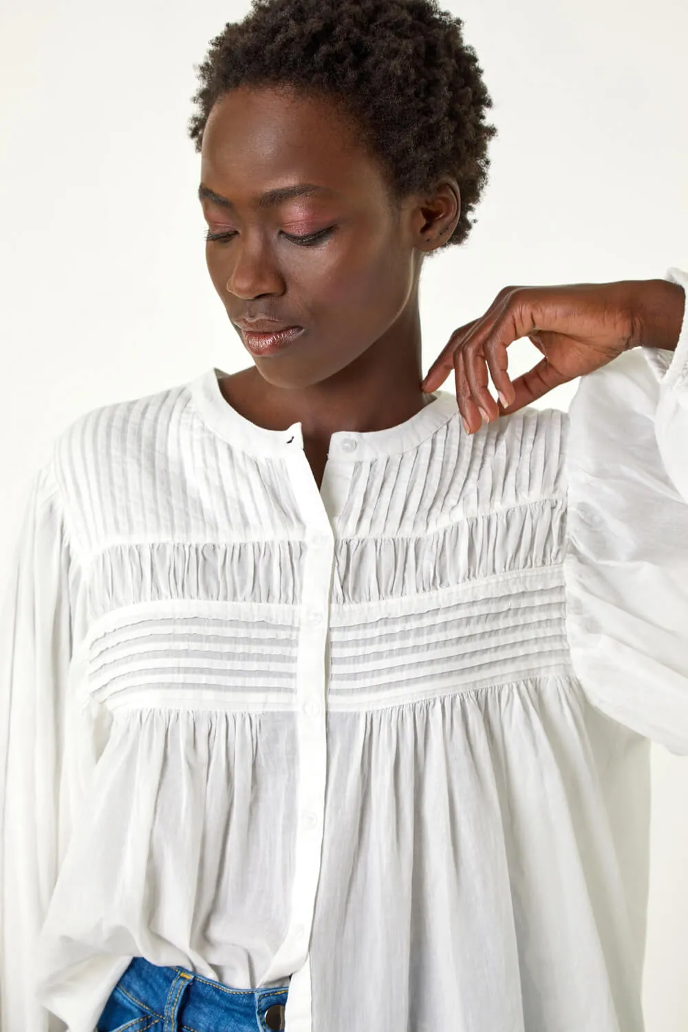 Pleat Detail Button Through Blouse 4 Pleat Detail Button Through Blouse