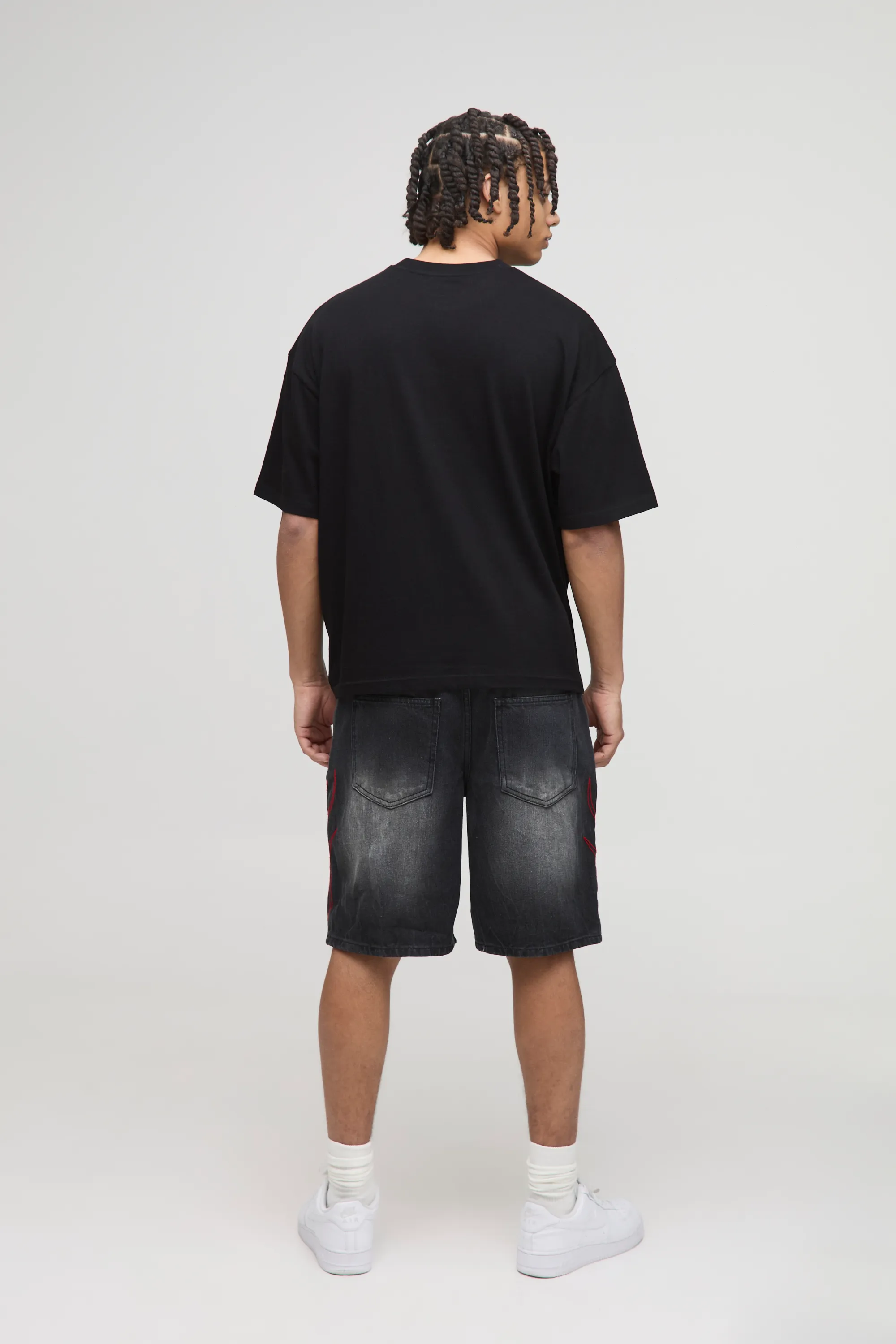 Relaxed Rigid Tribal Embroidered Denim Shorts 2 Relaxed Rigid Tribal Embroidered Denim Shorts