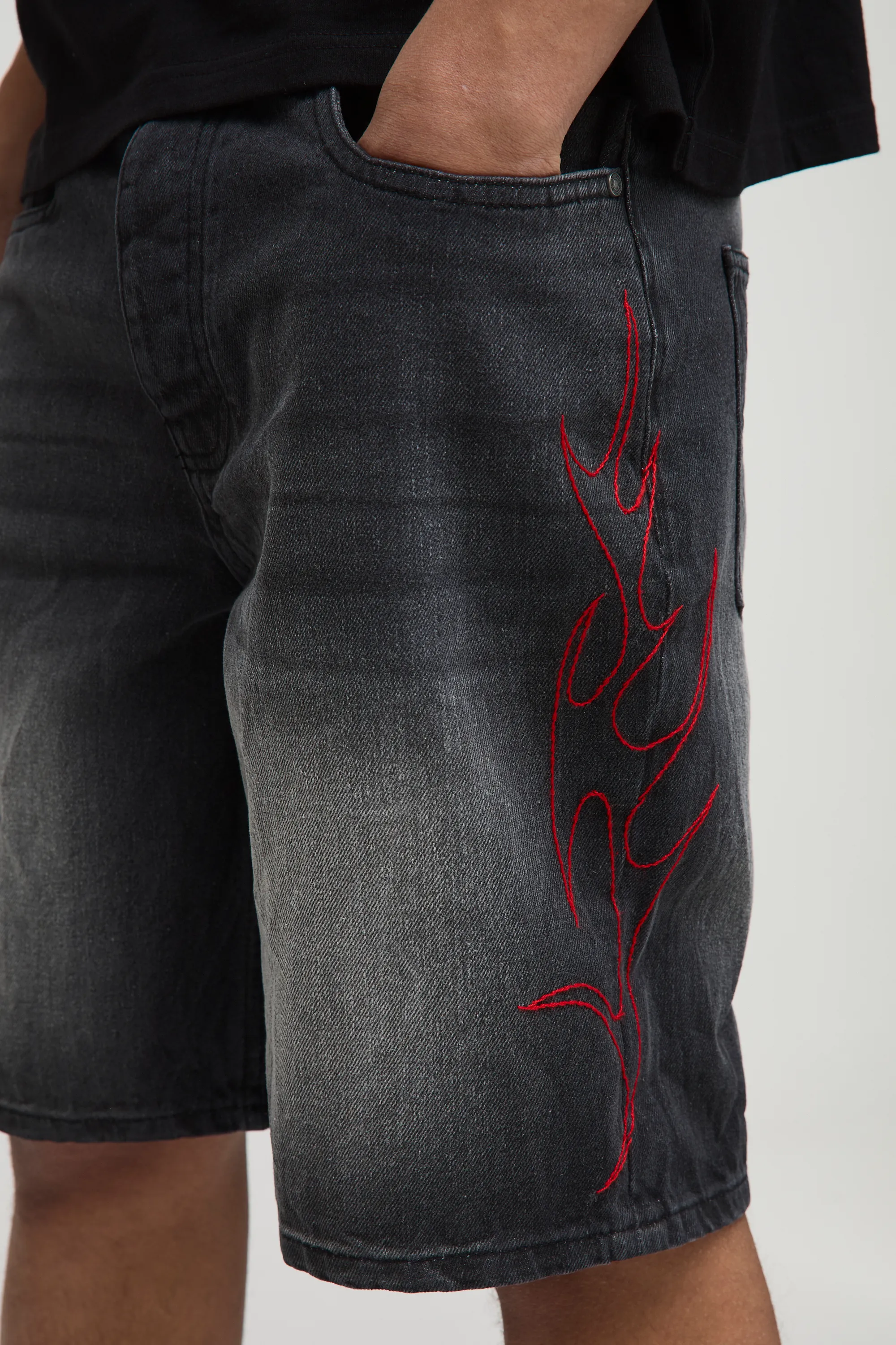 Relaxed Rigid Tribal Embroidered Denim Shorts 3 Relaxed Rigid Tribal Embroidered Denim Shorts