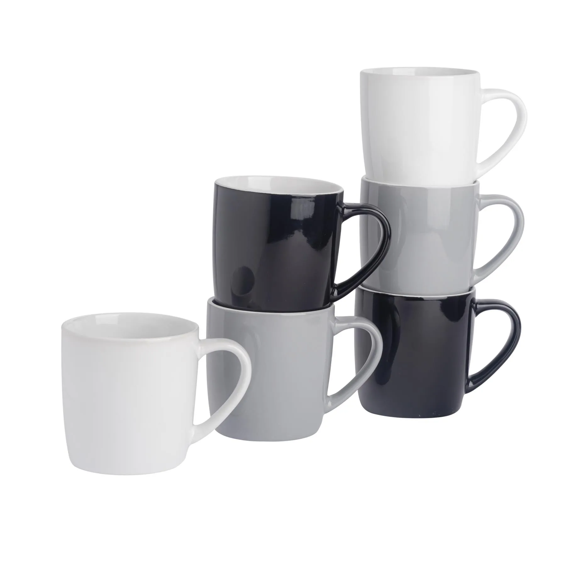 6x Coloured Coffee Mugs - 350ml - Greyscale - Durable Stoneware Latte Tea Cup
