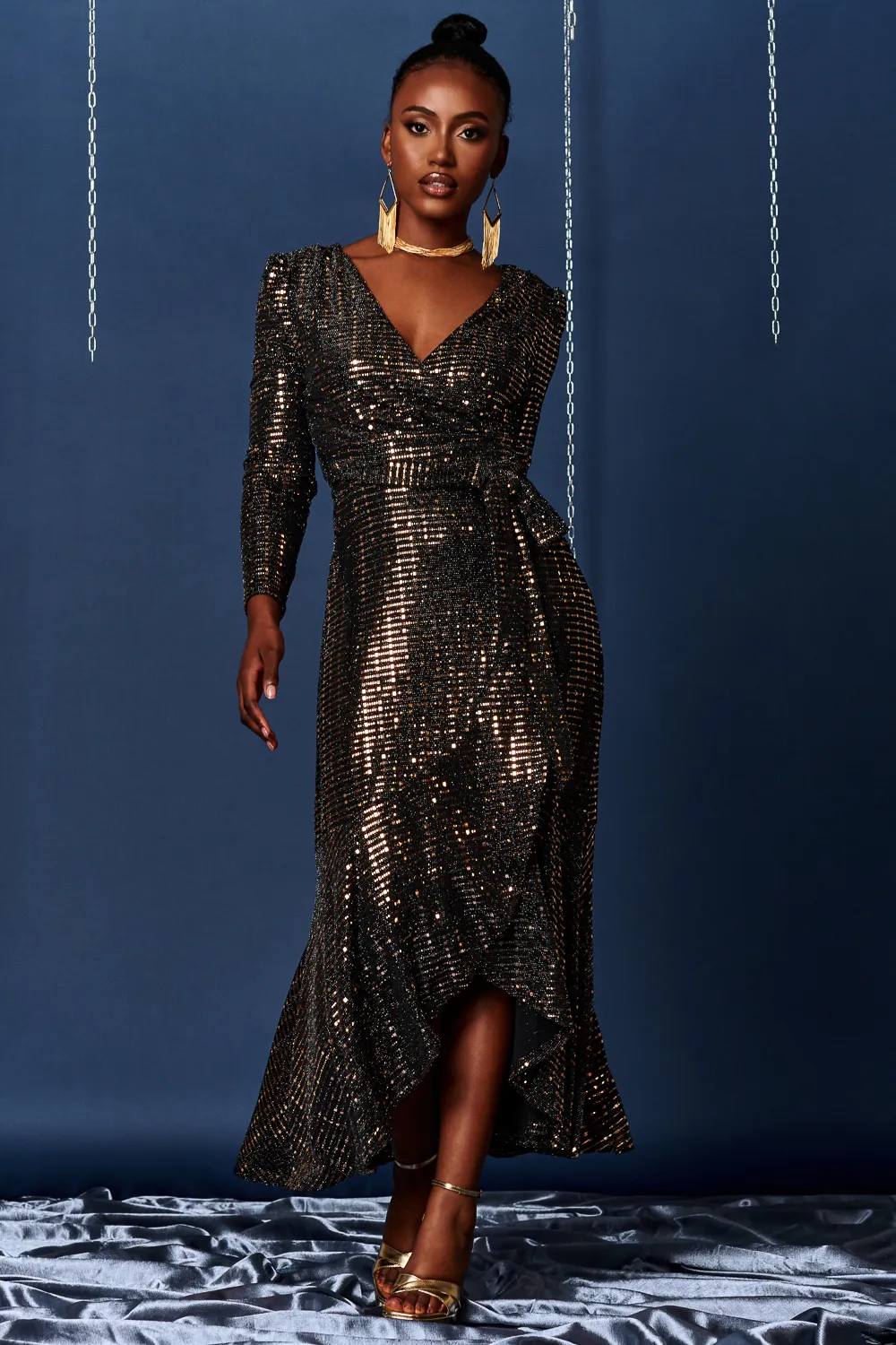 Sparkly Wrap Frill Hem Maxi Dress 1 Sparkly Wrap Frill Hem Maxi Dress