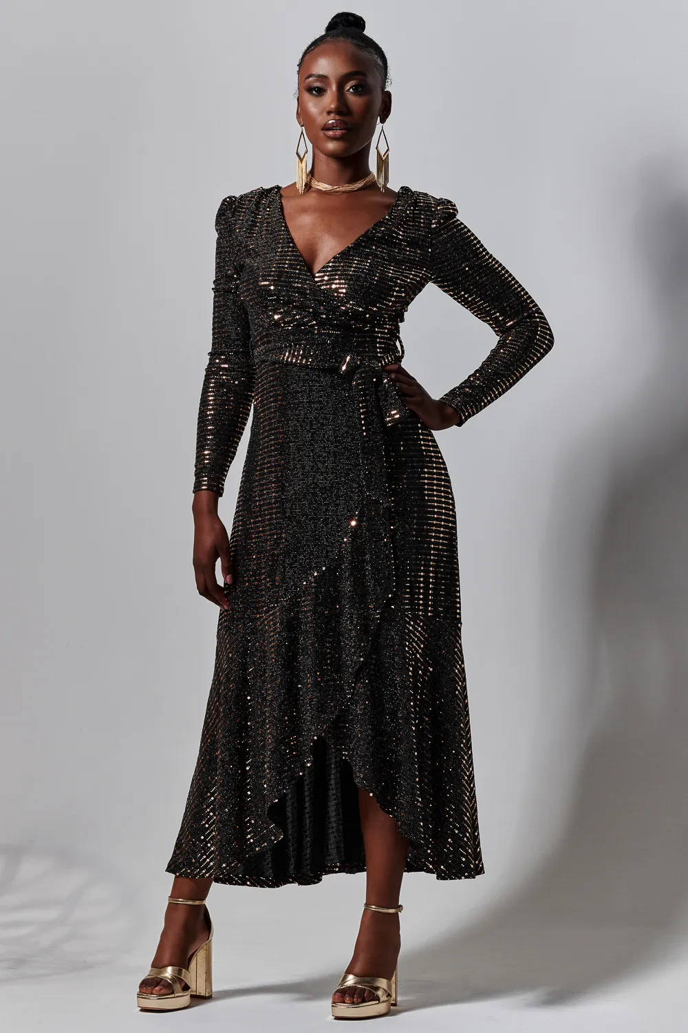Sparkly Wrap Frill Hem Maxi Dress 4 Sparkly Wrap Frill Hem Maxi Dress