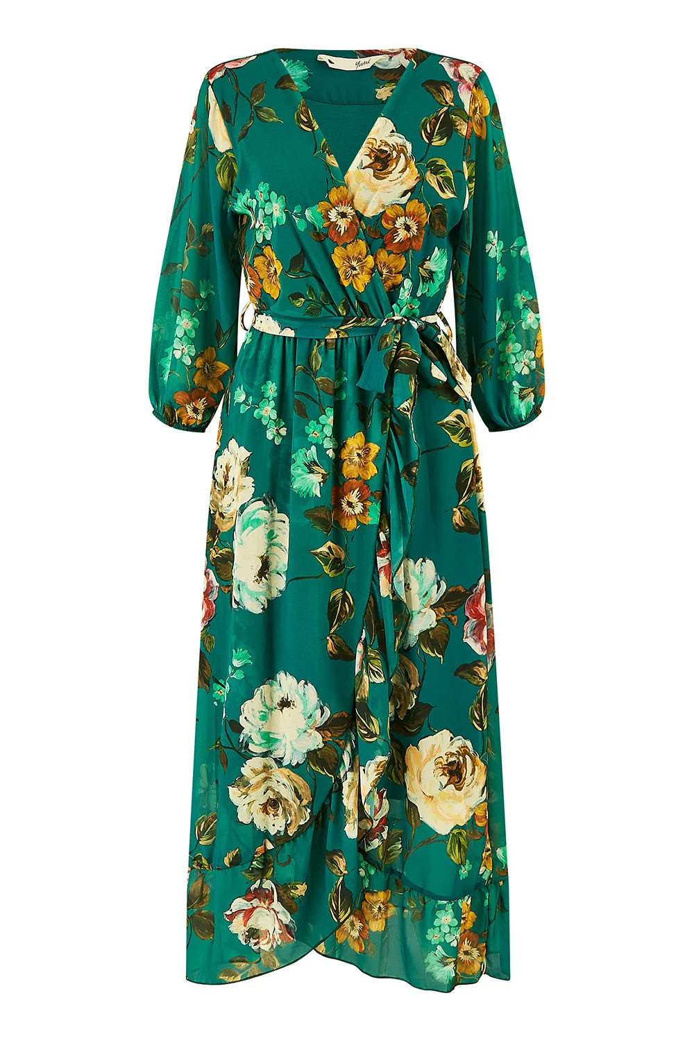 Teal Watercolour Dip Hem Midi Wrap Dress 6 Teal Watercolour Dip Hem Midi Wrap Dress