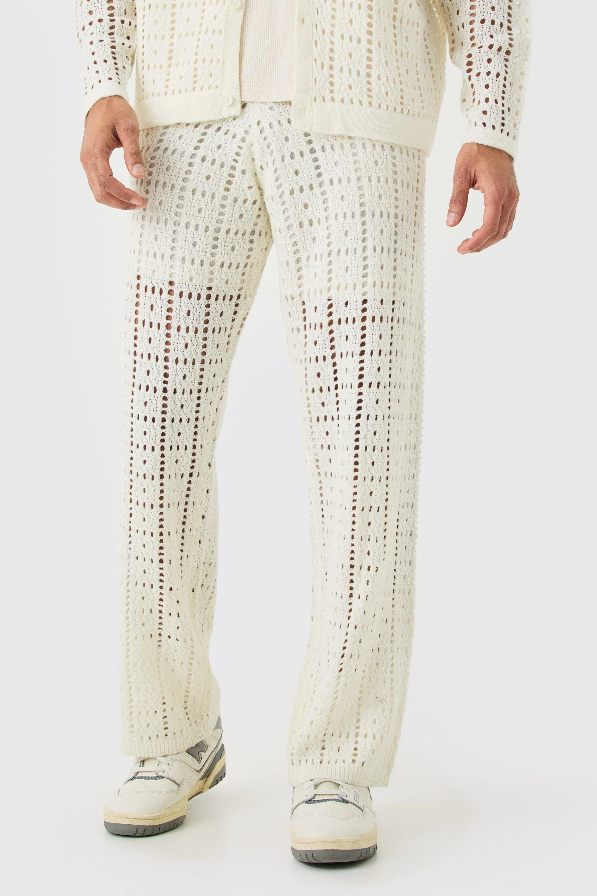 Relaxed Fit Crochet Trousers In White 1 Relaxed Fit Crochet Trousers In White